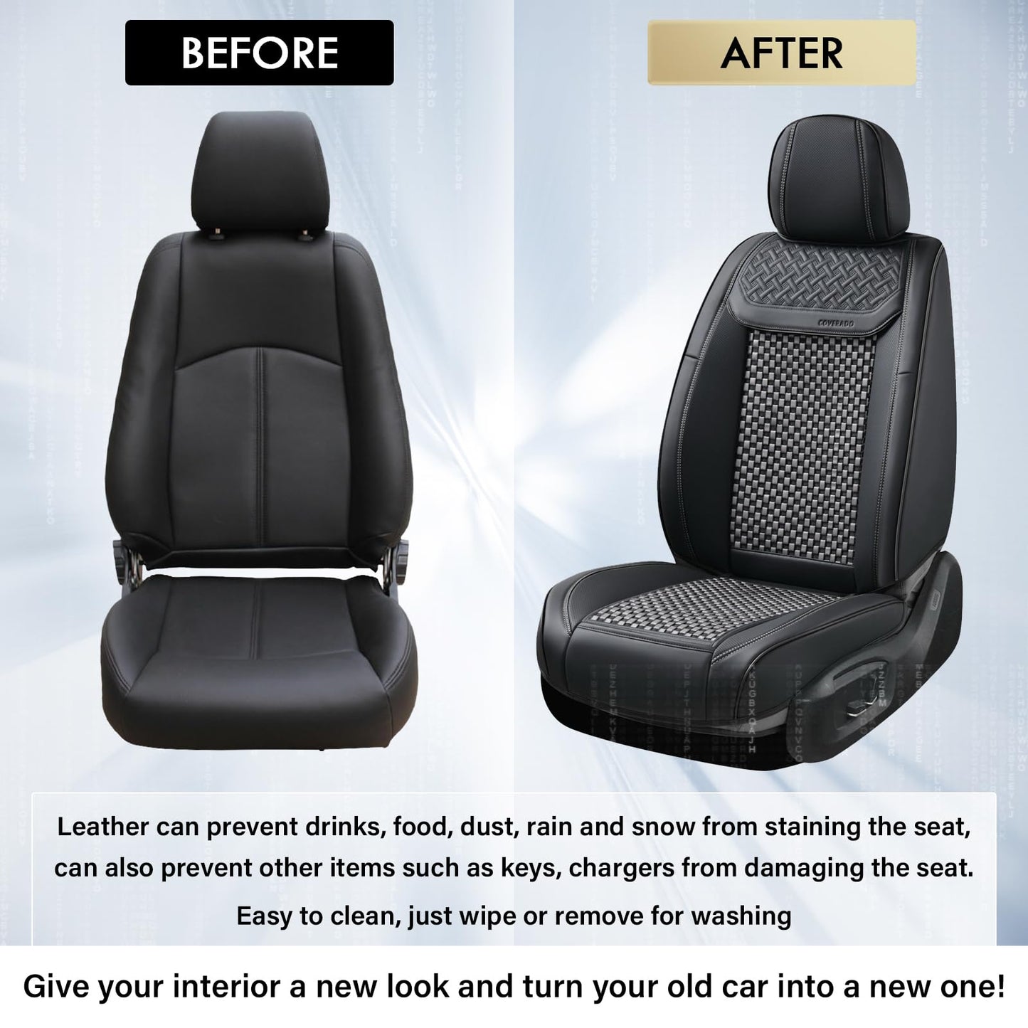 Coverado Front Car Seat Covers, Leather Seat Covers for Car, 2 in 1 Conversions Automotive Car Seat Cover Protector Universal Fit for Most Cars SUVs and Trucks(Black&Gray)