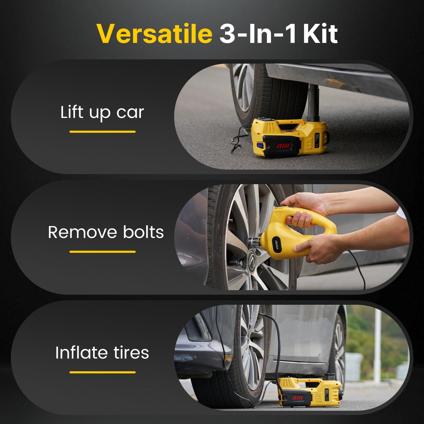 TaskStar Electric Car Jack Kit, 5 Ton/11023 lbs 12V Hydraulic Car Jack Lift with Electric Impact Wrench and Tire Inflator Pump, Portable Auto Kit for SUV MPV Sedan Truck Change Tires Garage Repair
