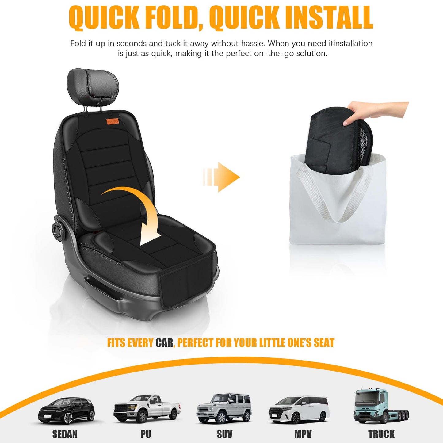 Siivton Car Seat Protector for Child Car Seat,Waterproof Car Seat Cover for Leather and Fabric Seats, 2 Mesh Pockets, Non-Slip Bottom,Thick Padding Cushion (Black)