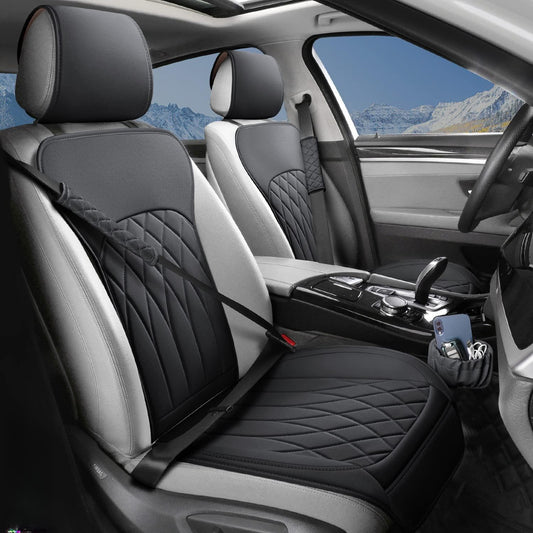 BEITK 2 Pack Leather Front Car Seat Covers, Universal Sideless Car Seat Protectors with Storage Pocket and Seat Belt Pads, Waterproof Automotive Seat Cover for Cars Trucks SUV(Black)