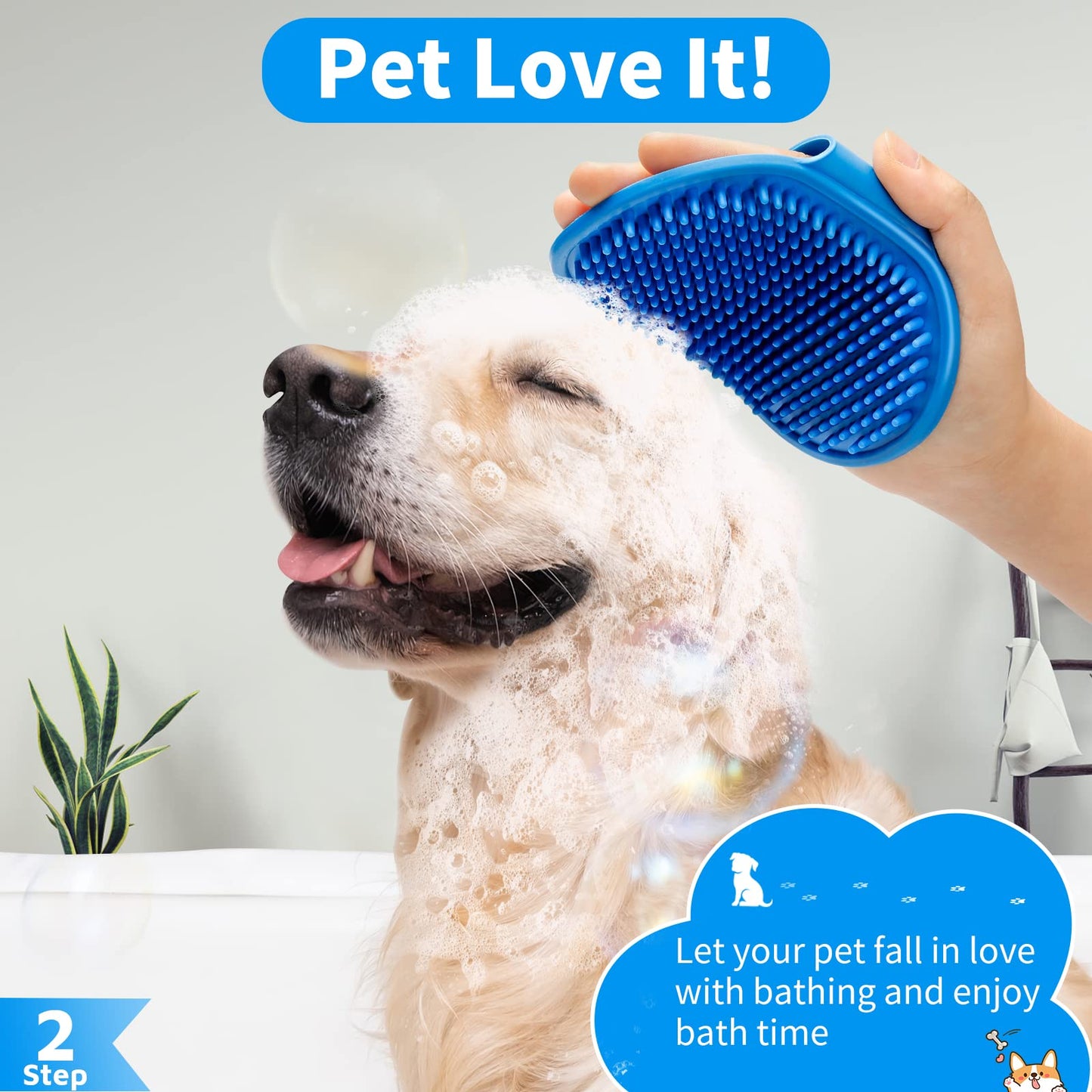 Comotech 6PCS Dog Bath Brush & Dog Toothbrush | Adjustable Handle Shampoo Brush & Scrubber for Short & Long Haired Dogs & Cats | Effectively Solve Odor & Stain Removal Problems | Pet Supplies (Blue)
