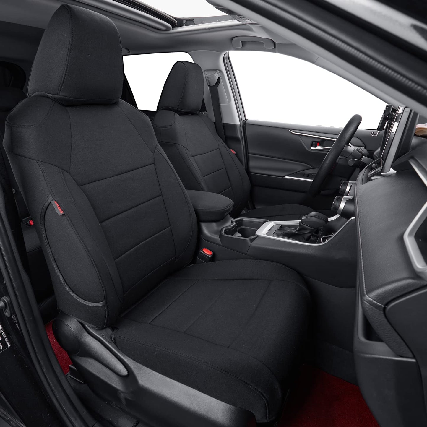 coverdream Cloth Seat Covers Custom Fit for Toyota RAV4 2019-2024 2025 LE,XLE,XLE Premium,Limited,Fully Covered,Airbag Compatible,Breathable Fabric Car Seat Protector(Full Set,Black)