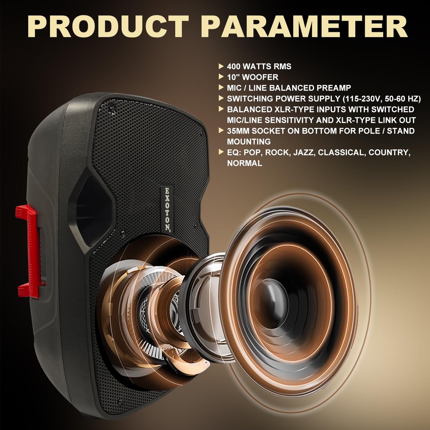 EXOTON EXOTON 10 inch Professional Dual Powered PA Speakers, 2-Way Active&Passive Loudspeakers, PA System Combo Set with Microphone/Tripods/Remote Control/Bluetooth/USB, Indoor&Outdoor