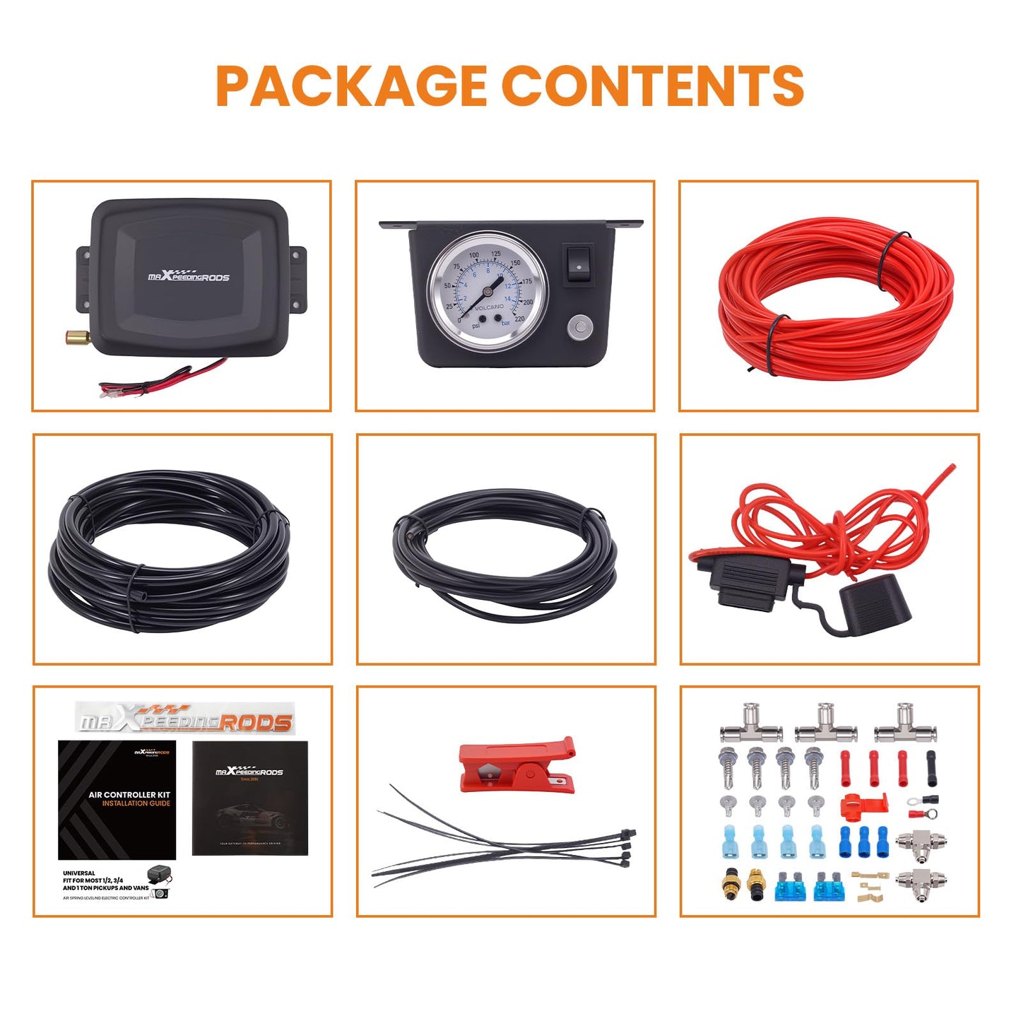 maXpeedingrods On Board Air Compressor System Universal Air Spring Compressor Kit with Gauge Air Line T Fittings for Trucks Vans