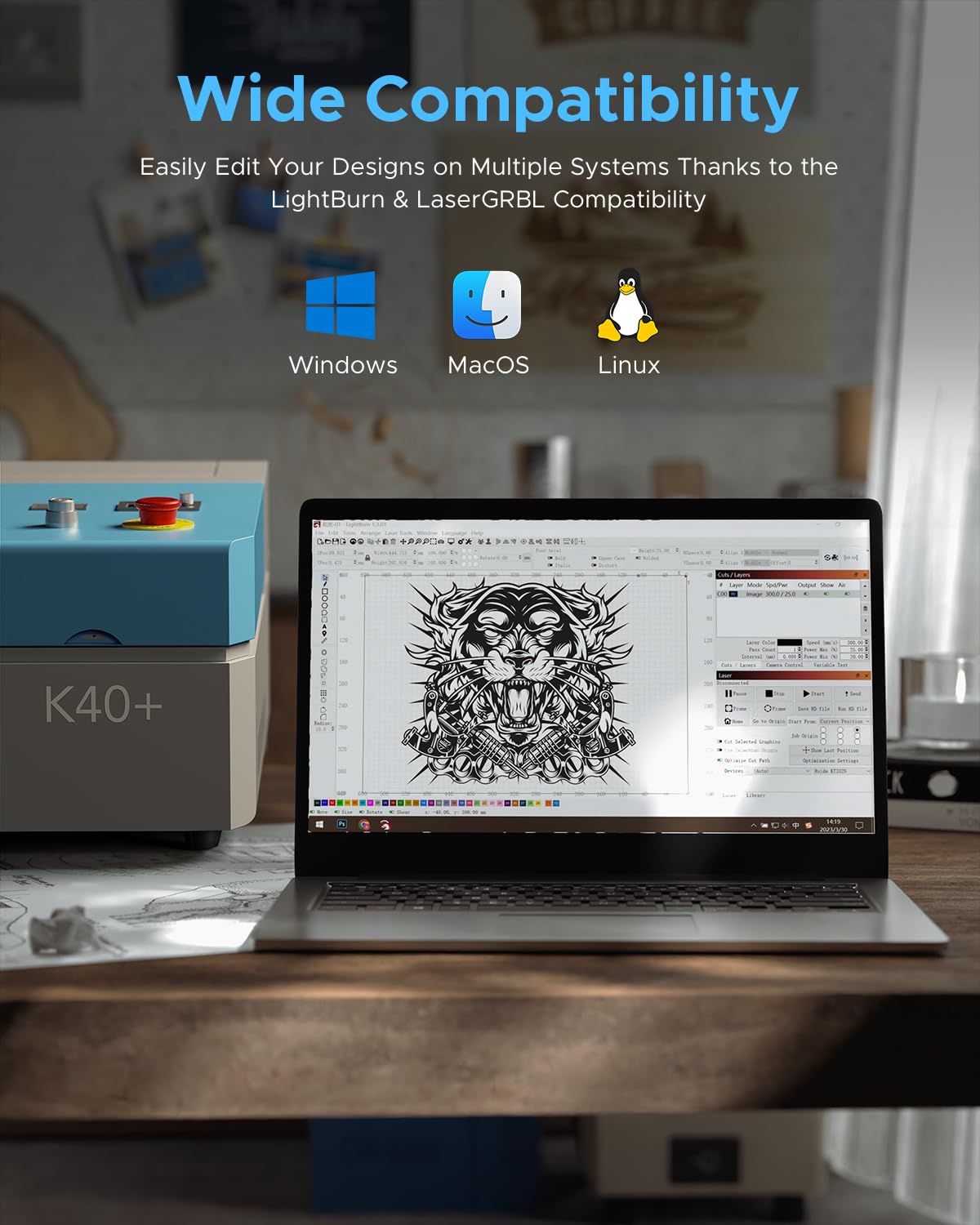 OMTech K40+ 45W CO2 Laser Engraver, 12"x8" Desktop Laser Cutter & Engraving Machine for Home Use, LaserGRBL LightBurn Compatible, Adjustable Laser Head Air Assist for Wood Glass More