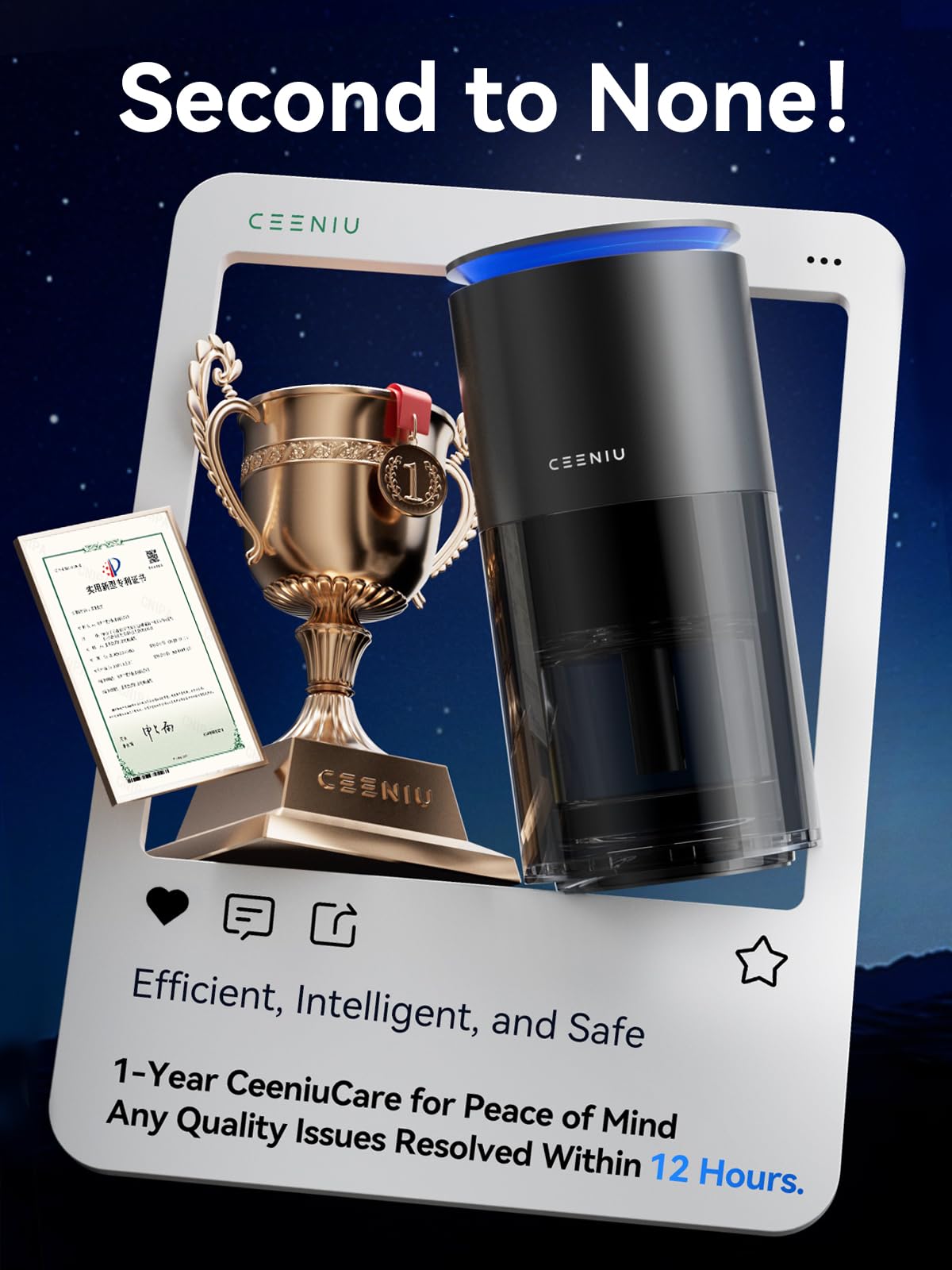 Ceeniu Smart Car Air Freshener, Enlarged Spray Nozzle, Advanced Ultrasonic Diffuser CF12 Pro, Auto On/Off, Adjustable Mode, 60-Day Powerful Battery, Ambient Light, Luxury Cologne Scent, Lasts 4 Months