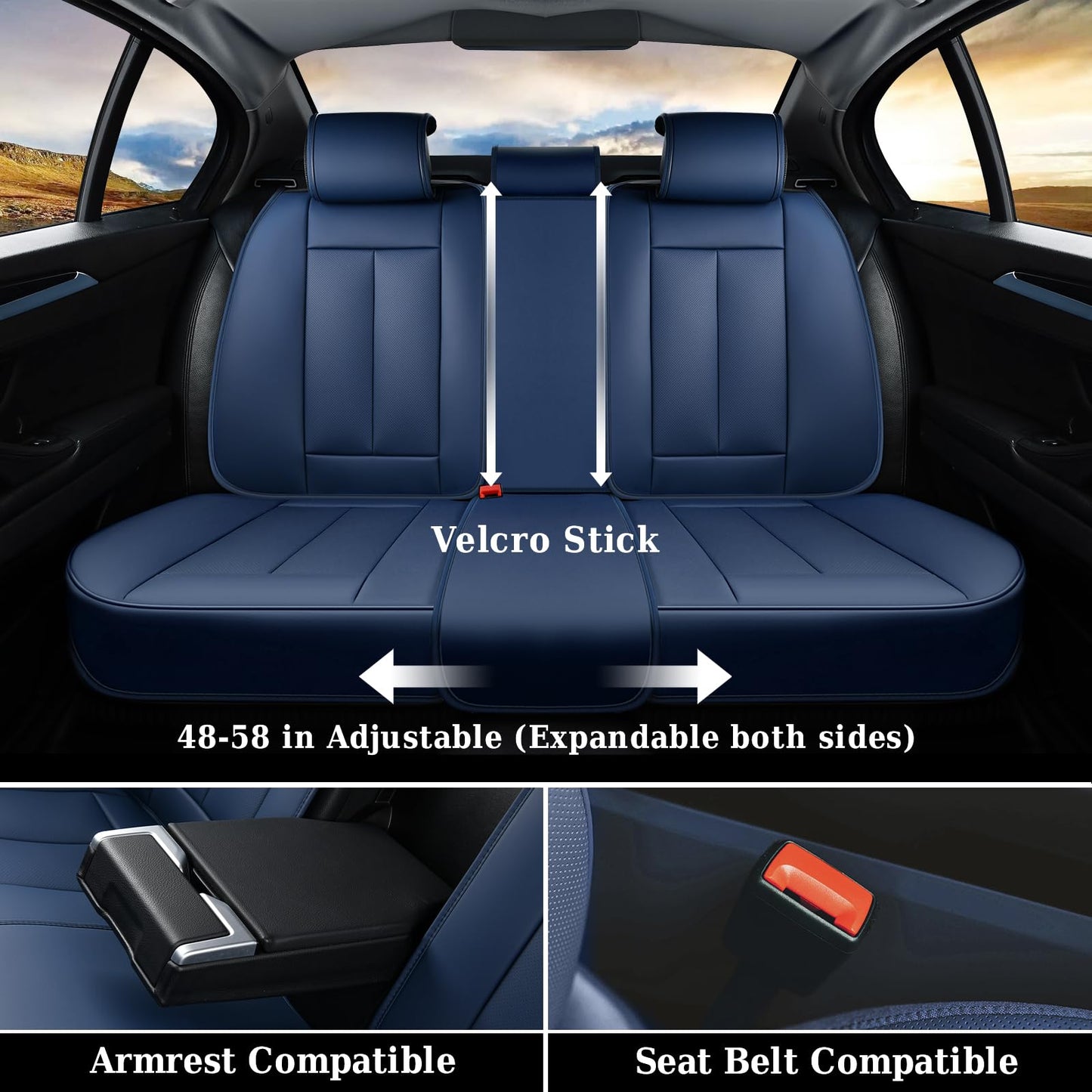 Coverado Car Seat Covers Full Set, Seat Covers for Cars, Car Seat Covers Front Seats and Back Car Seat Protector Waterproof, Leather Car Seat Cushion Universal Fit for Most Cars Blue