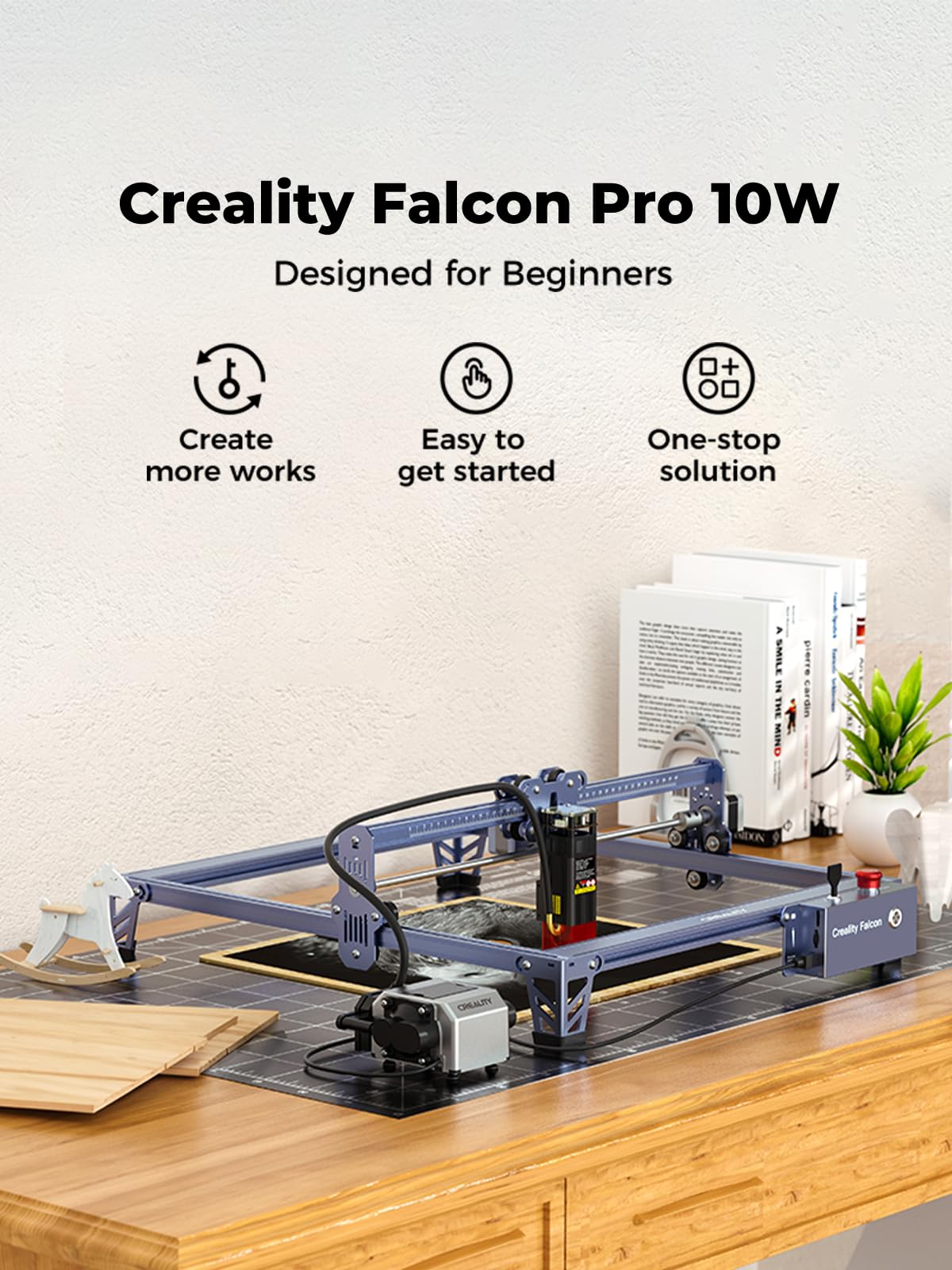 Creality 10W Laser Engraver, Falcon Pro with 3-in-1 Laser for Wood Engraving, 72W Efficient Laser Engraving Machine Fit, for Wood, Metal, Paper, Acrylic, Leather, Glass Tumbler Ring, 17" x 16"