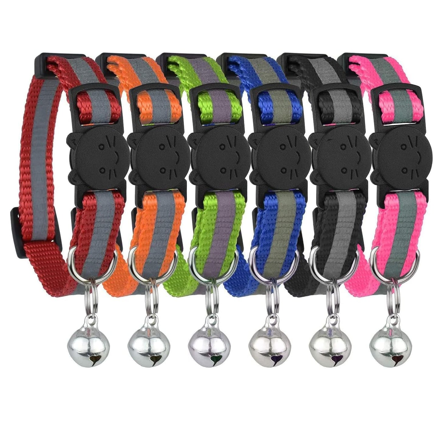 Reflective Cat Collar with Bell, Set of 6, Solid & Safe Collars for Cats, Nylon, Mixed Colors, Pet Collar, Breakaway Cat Collar Charms