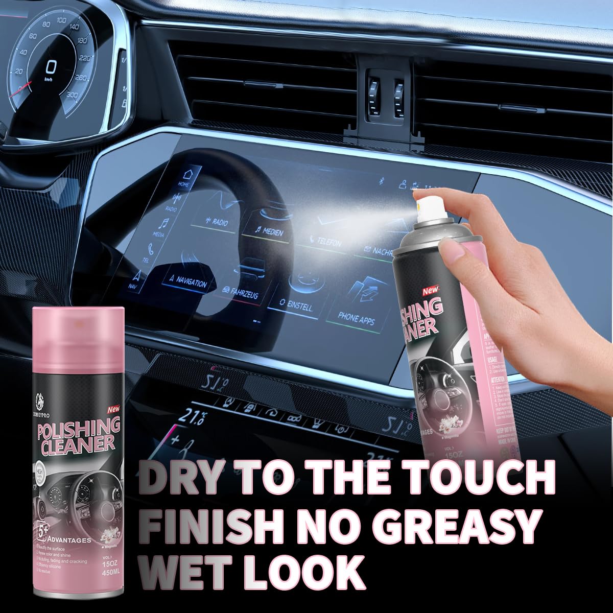 Car Interior Cleaner, Polishing Cleaner Detailer Spray for Vehicle Detailing, 450ml Aerosol 15 fl oz with Iron Can (2-Pack)