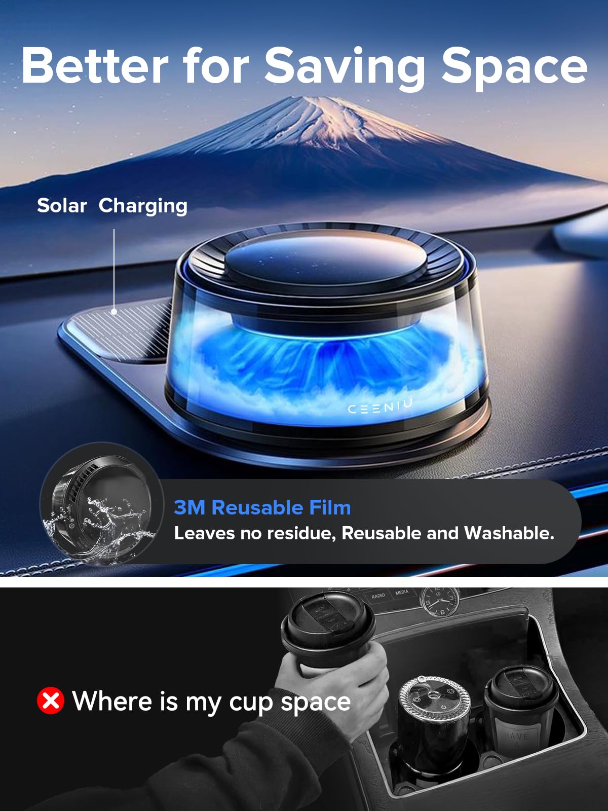 Ceeniu Smart Car Air Fresheners, Premium Scenic Fragrance Car Freshener, Auto On/Off, Adjustable Intensity, Sandalwood Cologne & Cherry Blossom Lasts for 4 months, 2025 New CF8 Automotive Diffuser