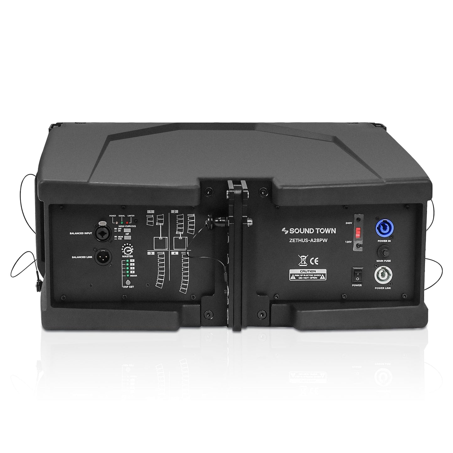 Sound Town ZETHUS Series Pair of Dual 8" Powered Line Array Speakers with Class-D Amplifier, DSP, for Lounge, Club, Bar, Theater, Restaurant, Church, Black(ZETHUS-A28PW-PAIR)