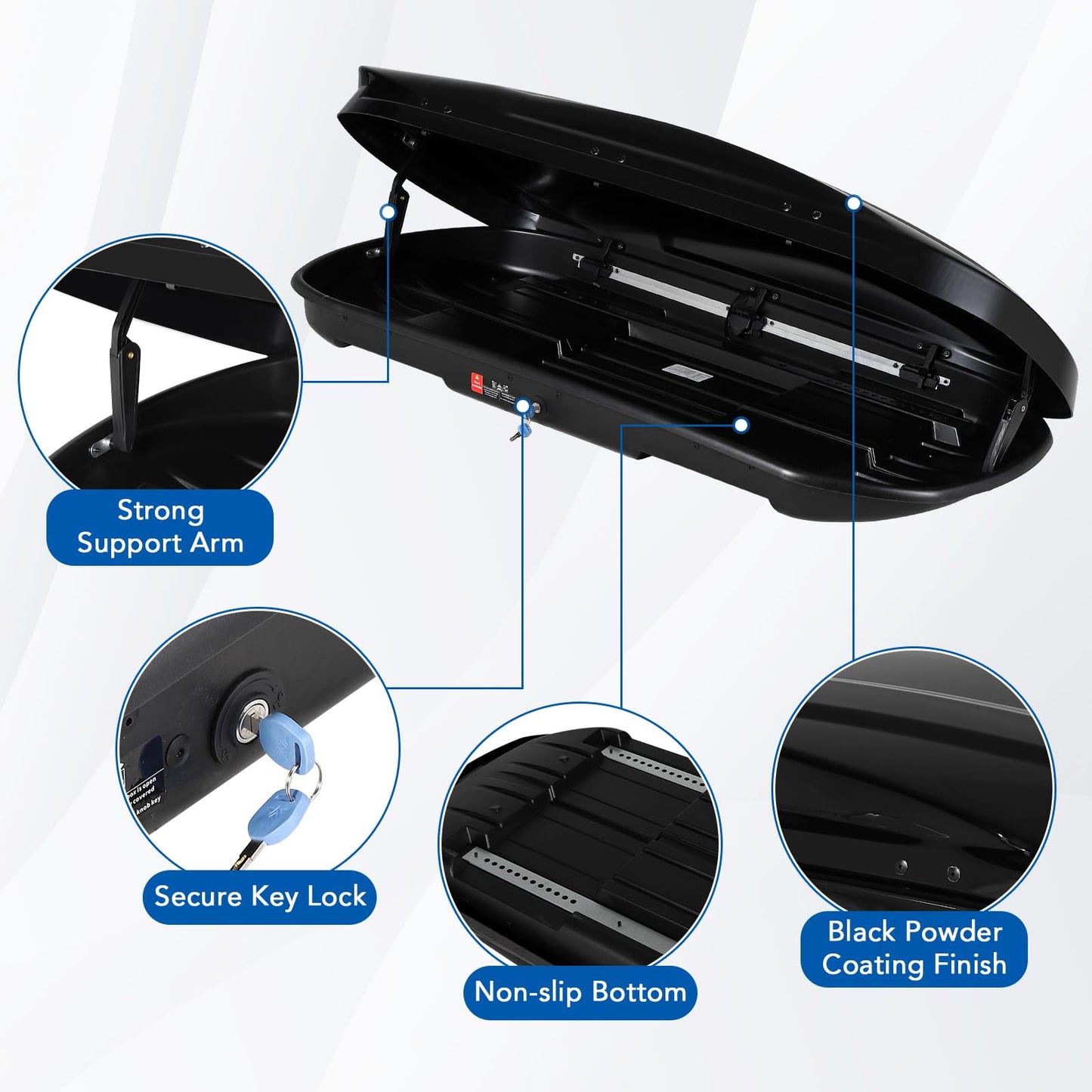 Garvee Heavy Duty Hard Shell Roof Top Cargo Carrier - 69(L) x33(W) x11(H) Waterproof Lockable Storage Box Capacity 165 Lbs 17 Cu Ft - Tool-Free Install- Fits SUV, Truck, Van (17 Cubic Ft)