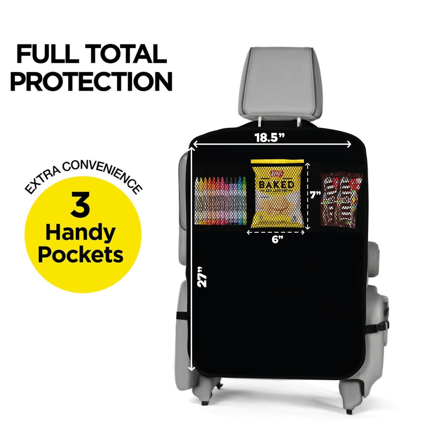 lebogner Back Seat Cover For Kids + 3 Pocket Storage Organizer, 2 Pack X-Large Waterproof Kick Mats Backseat Protector, Car Seat Back Protectors For Vehicles To Protect From Dirt, Mud & Scratches