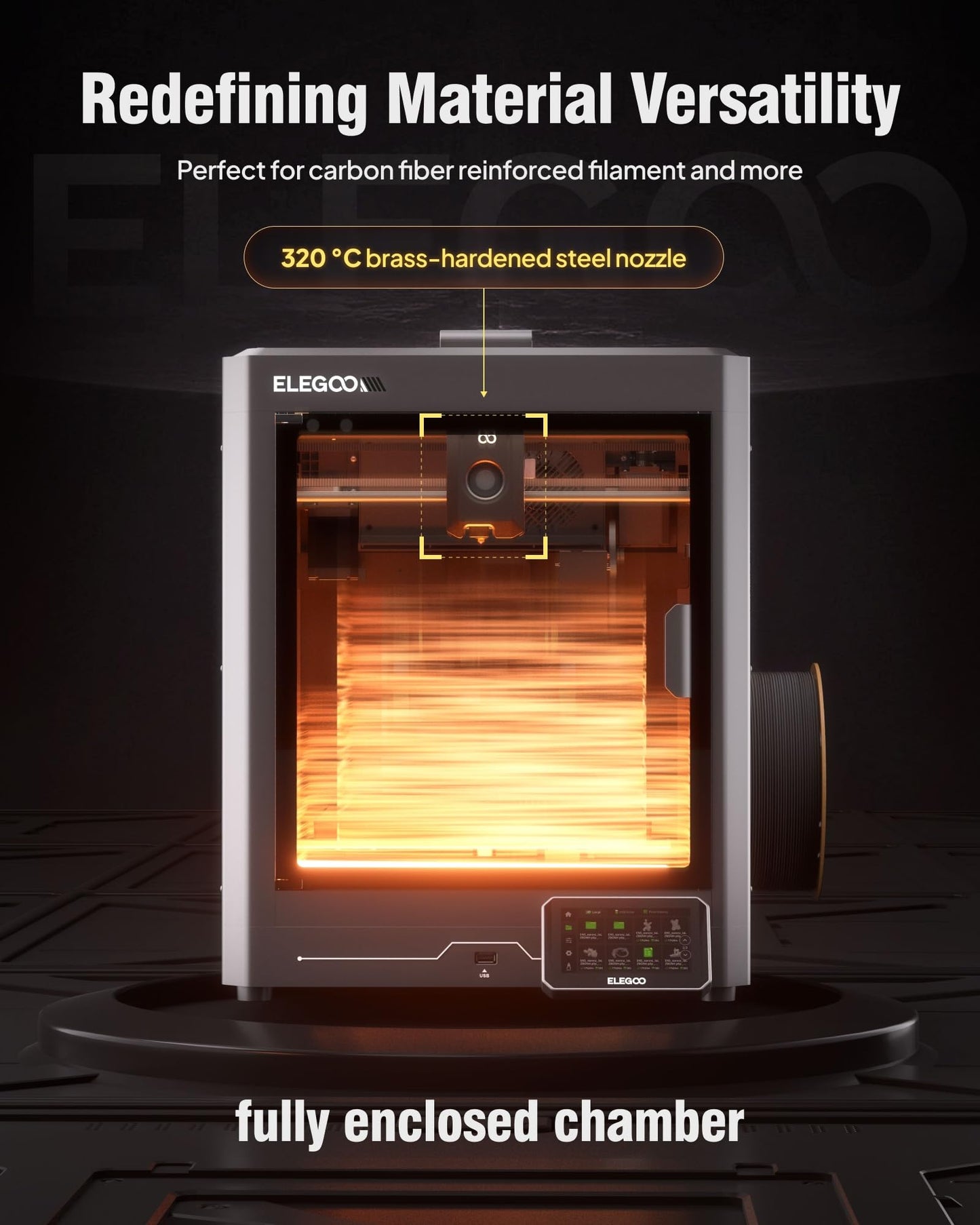 ELEGOO Centauri Carbon 3D Printer, CoreXY 500mm/s High Speed Printing with Auto Calibration, 320°C Nozzle and Built-in Camera, Ready to Print Out of The Box, 256x256x256mm Printing Size