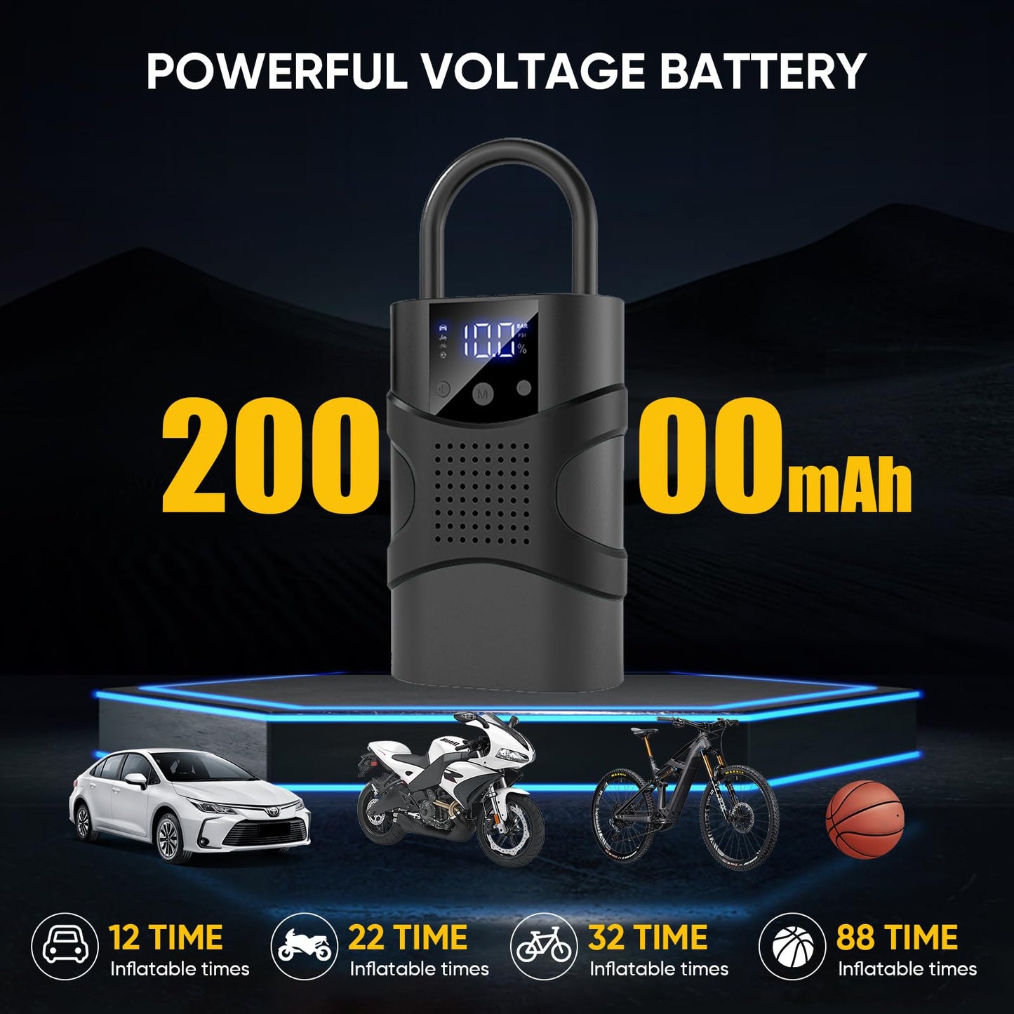 Tire Inflator Portable Air Compressor Cordless, 150PSI 6.5x Faster Portable Tire Inflator,Car Tires Air Pump with LED Lights&Digital Pressure Gauge,Auto Shut-off Smart Air Pump Suitable SUV,Truck,Bike