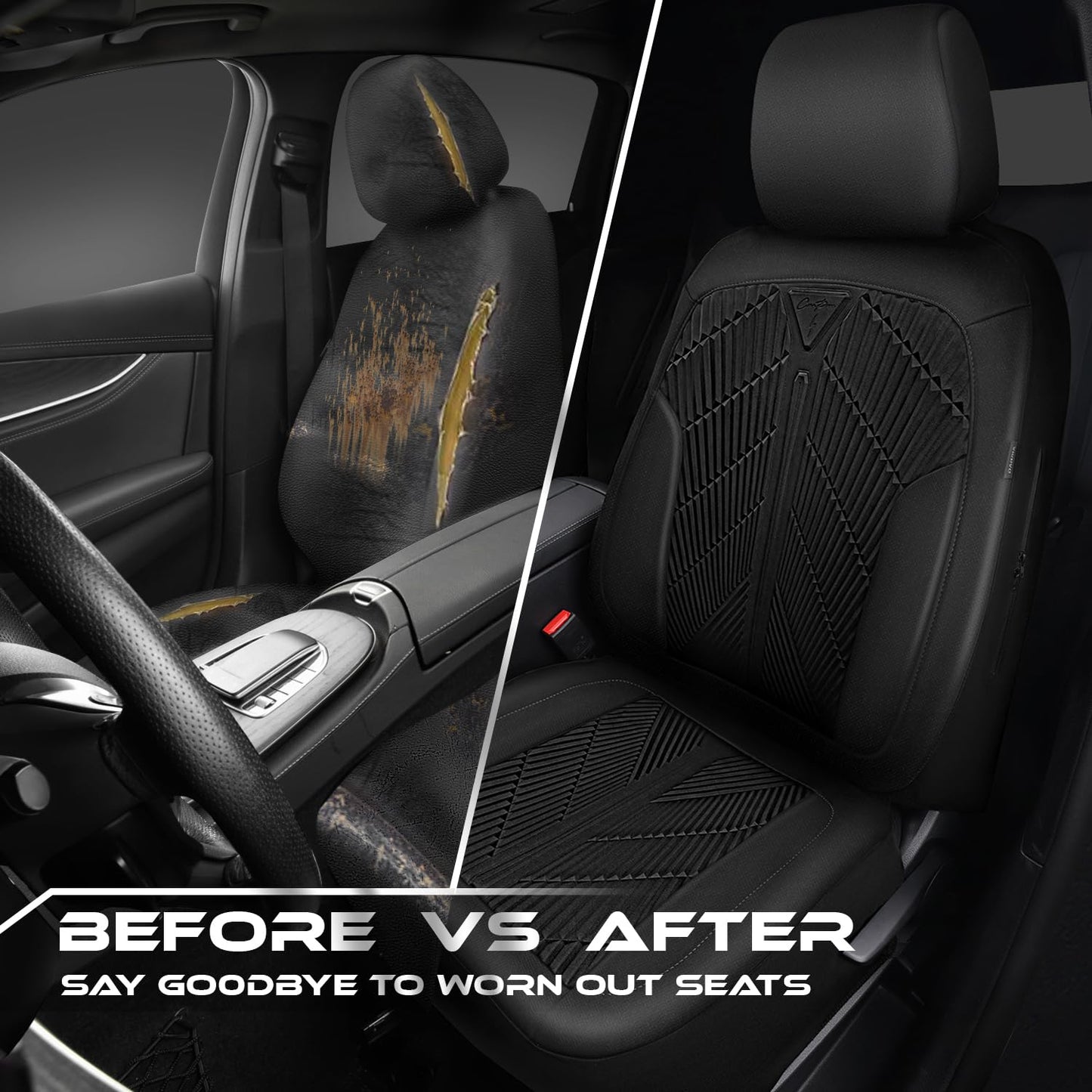 CAR PASS Waterproof Car seat Covers Front Seats Covers Neoprene Wetsuit, All-Weather Non-Slip Durable, Universal Fit for SUV Sedans Trucks Vans Automotive, Armrest Airbag Compatible, Emboss 2 Black