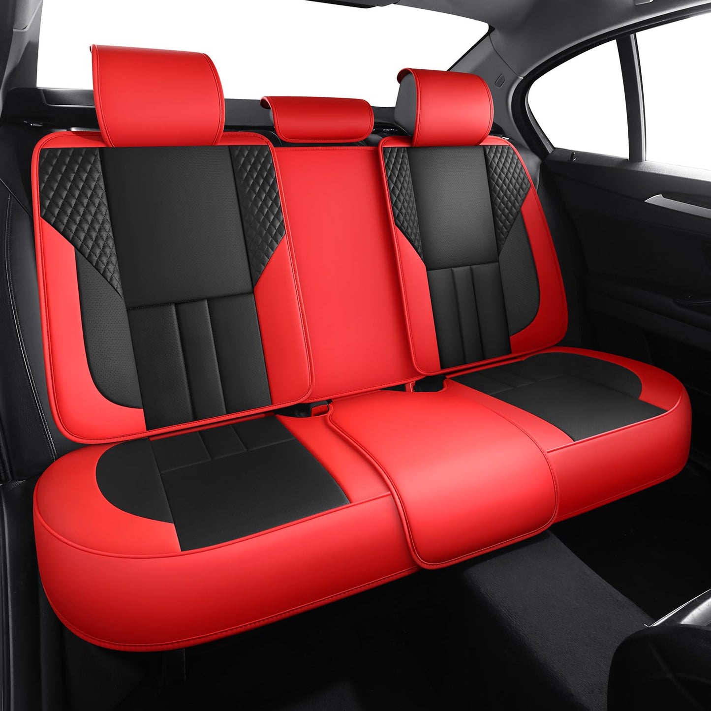 FEINEPRO Car Seat Covers Full Set - Universal Seat Covers for Cars SUV Truck – Faux Leather Automotive Seat Covers, Breathable & Waterproof Front and Rear Seat Protectors, Fit for Most Cars-Redblack