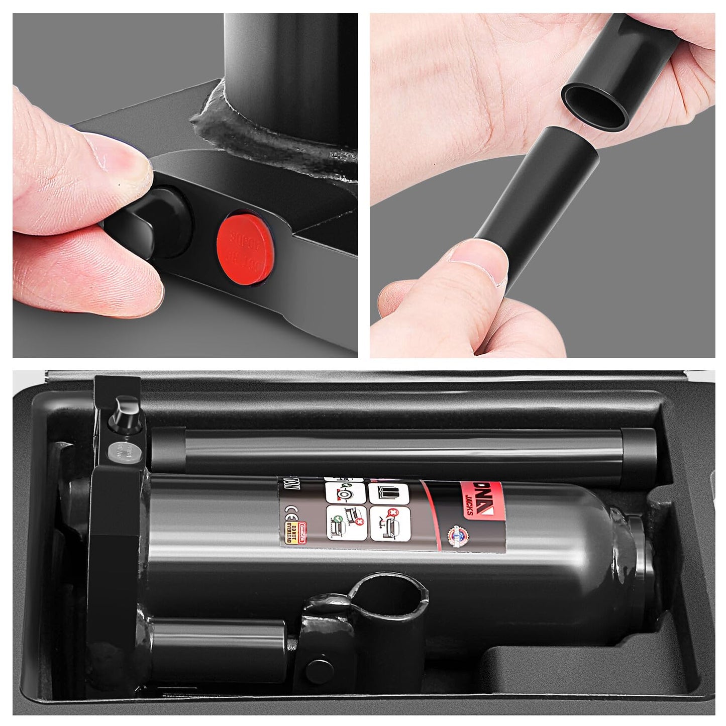 DNA MOTORING 4 tons / 8818.5 lbs Lifting Automotive Welded Hydraulic Bottle Jack for Repair Vehicle, Pickup, Truck, w/Manual Handle, Black, TOOLS-00354