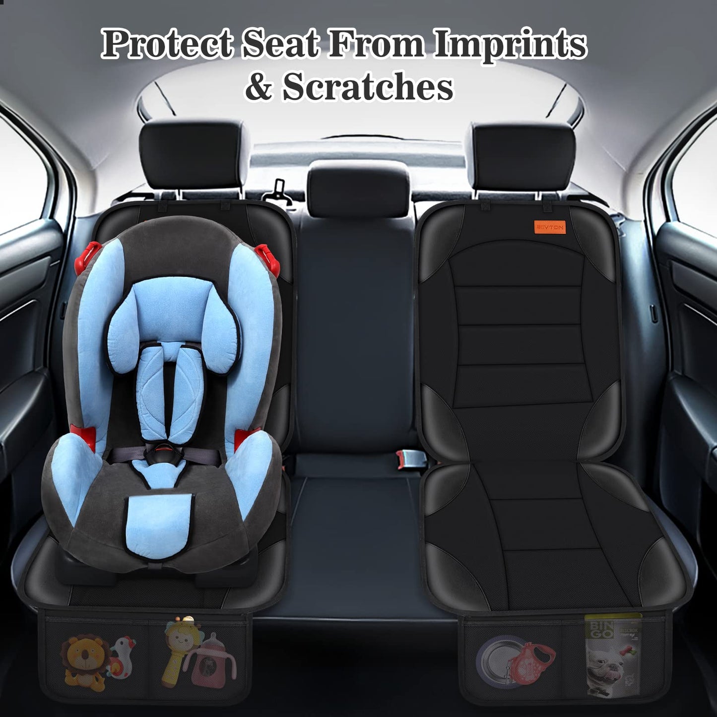 Siivton Car Seat Protector for Child Car Seat,Waterproof Car Seat Cover for Leather and Fabric Seats, 2 Mesh Pockets, Non-Slip Bottom,Thick Padding Cushion (Black)