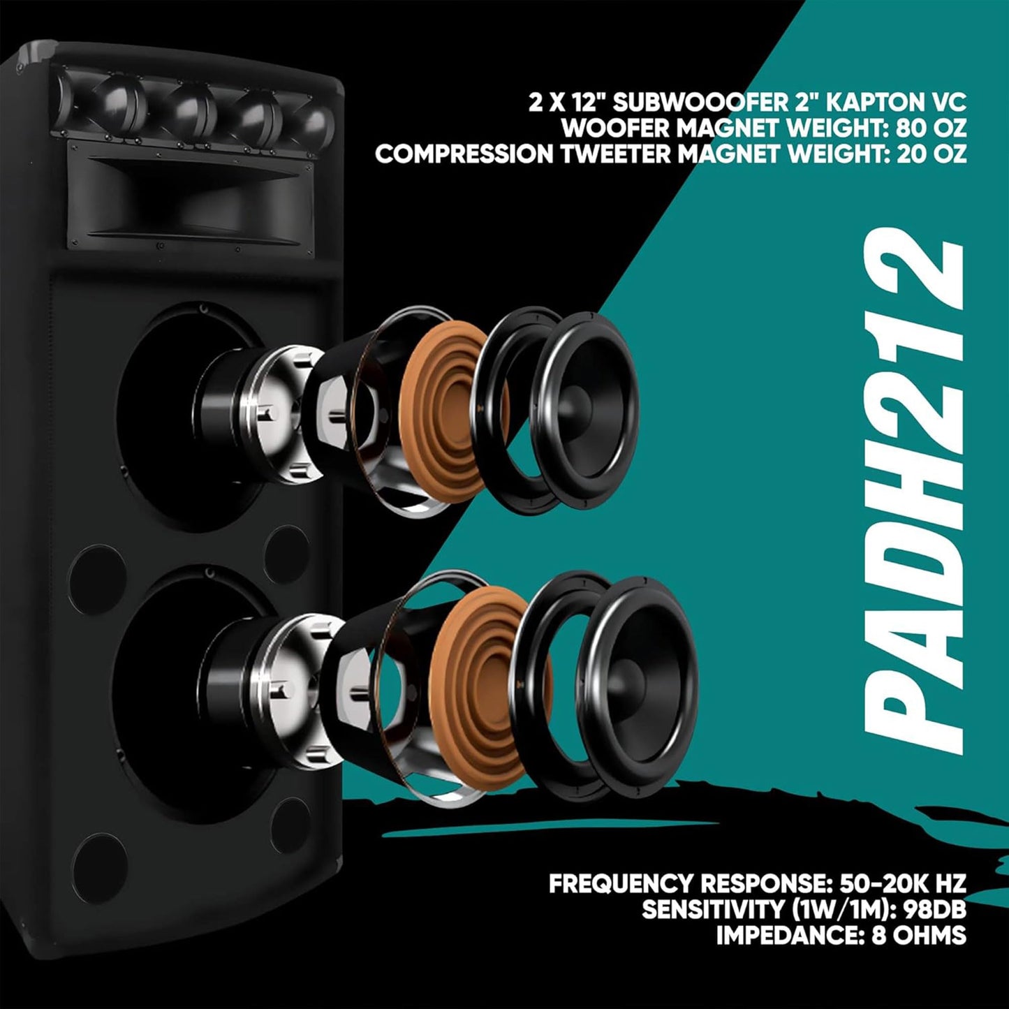 Pyle Portable Cabinet PA Speaker System - 1600 Watt Outdoor Stereo Sound Speakers w/ Dual 12" Woofers, 3.4" Piezo Tweeters, 5"x12" Super Horn Midrange, Crossover Network