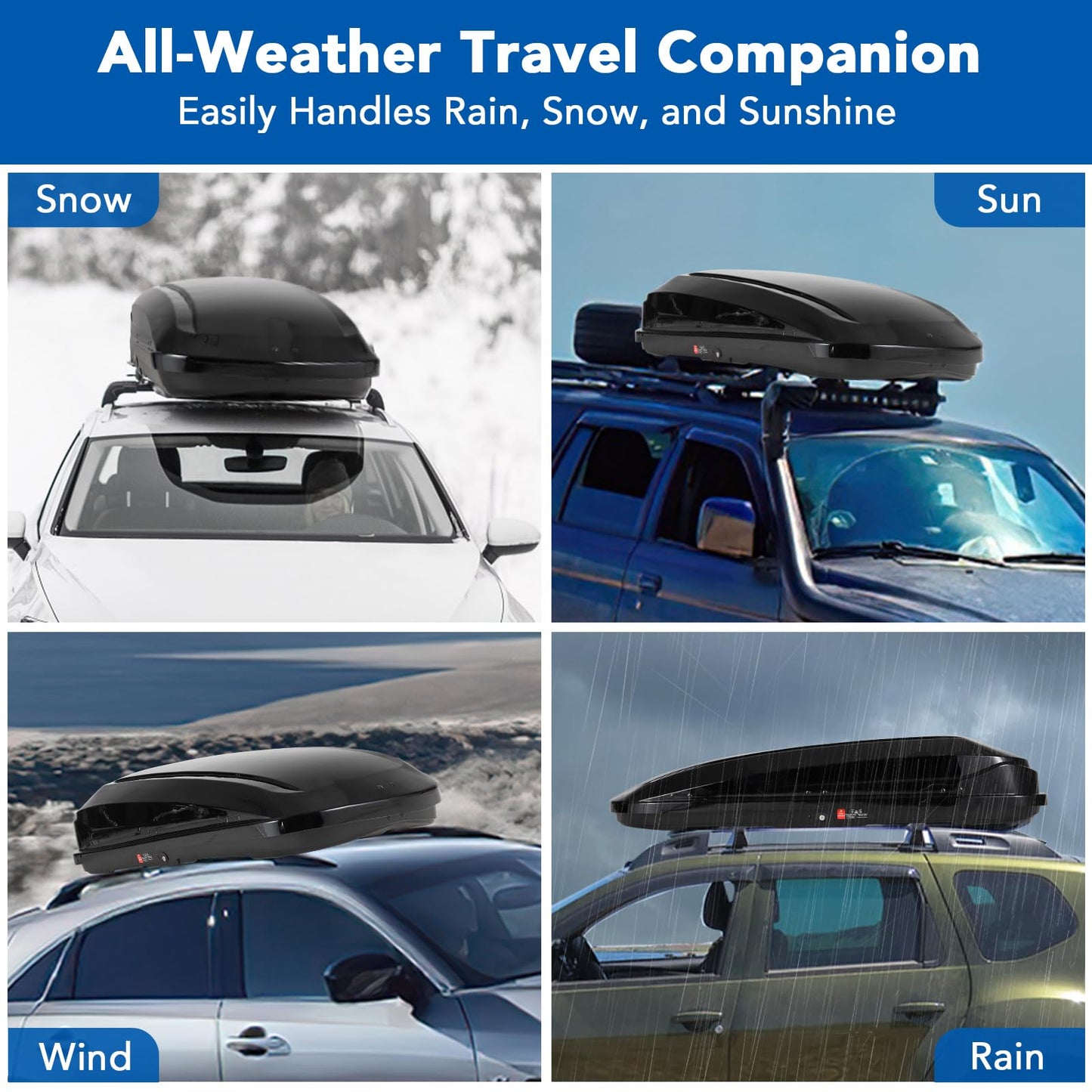 GarveeTech 70 Inch Rooftop Cargo Box Carrier, 17.7 Cubic Ft. Hard Shell Roof Rack Cargo Carrier with Security Keys, 165 Lbs Capacity Waterproof Rooftop Storage Box, Dual Side Opening (17.7 Cubic Ft.)