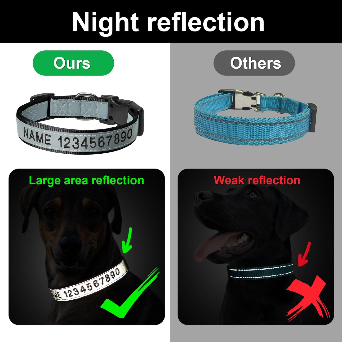 Reflective Personalized Dog Collar - Custom Nylon Embroidered Pet Name and Phone Number Collar for Male, Female Dogs - Adjustable Buckle Collars for Medium Dogs Boy, Girl Puppy