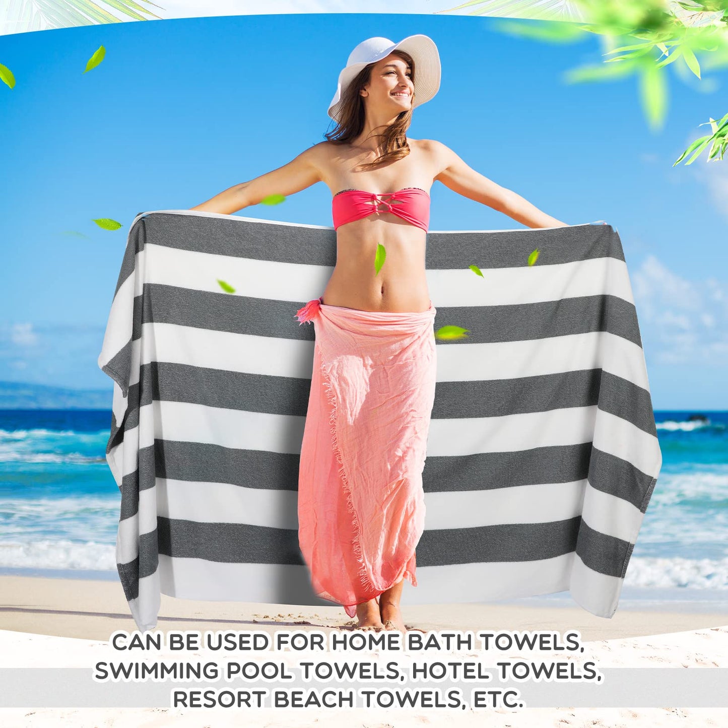 Tranqun 20 Pack Oversized Striped Beach Towels Bulk 30 x 70 Inch Quick Dry Large Beach Pool Towel Absorbent Soft Swim Towels Set for Beach Gym Hiking Pool Backpacking Bath Yoga White Grey