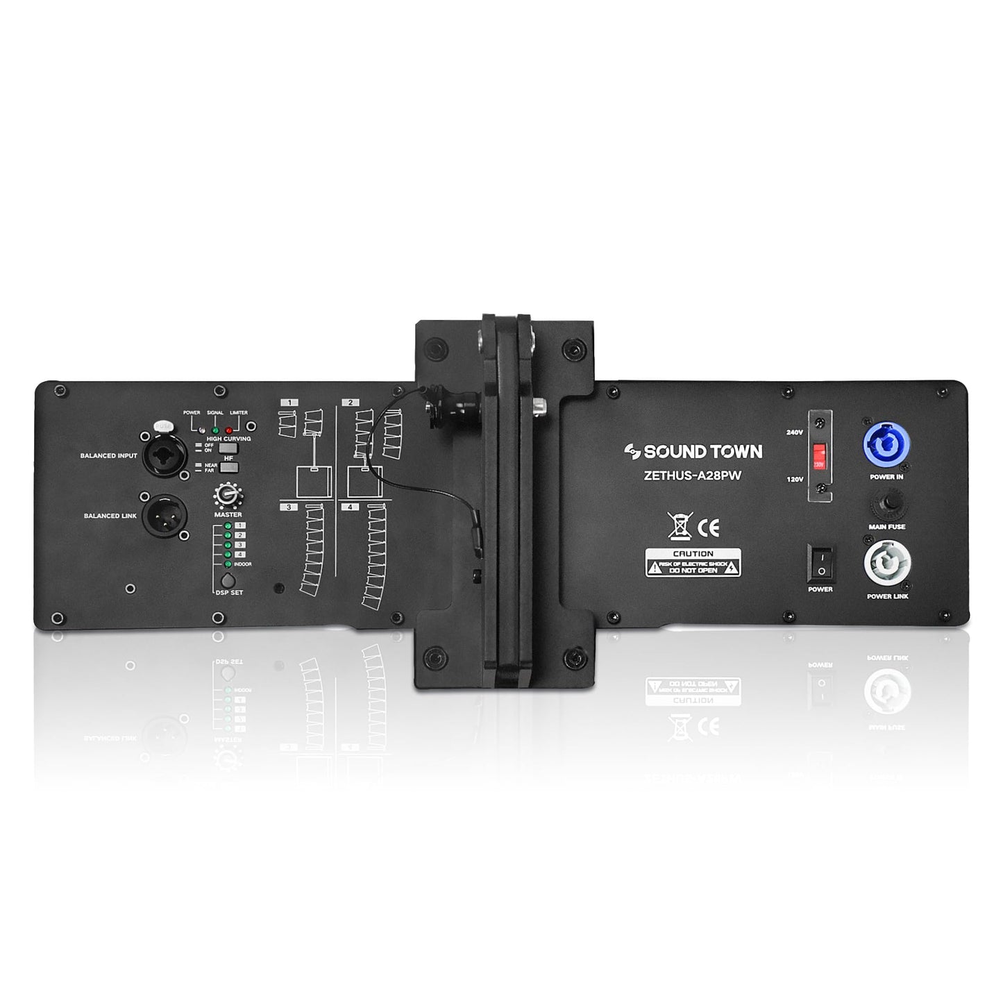 Sound Town ZETHUS Series Pair of Dual 8" Powered Line Array Speakers with Class-D Amplifier, DSP, for Lounge, Club, Bar, Theater, Restaurant, Church, Black(ZETHUS-A28PW-PAIR)