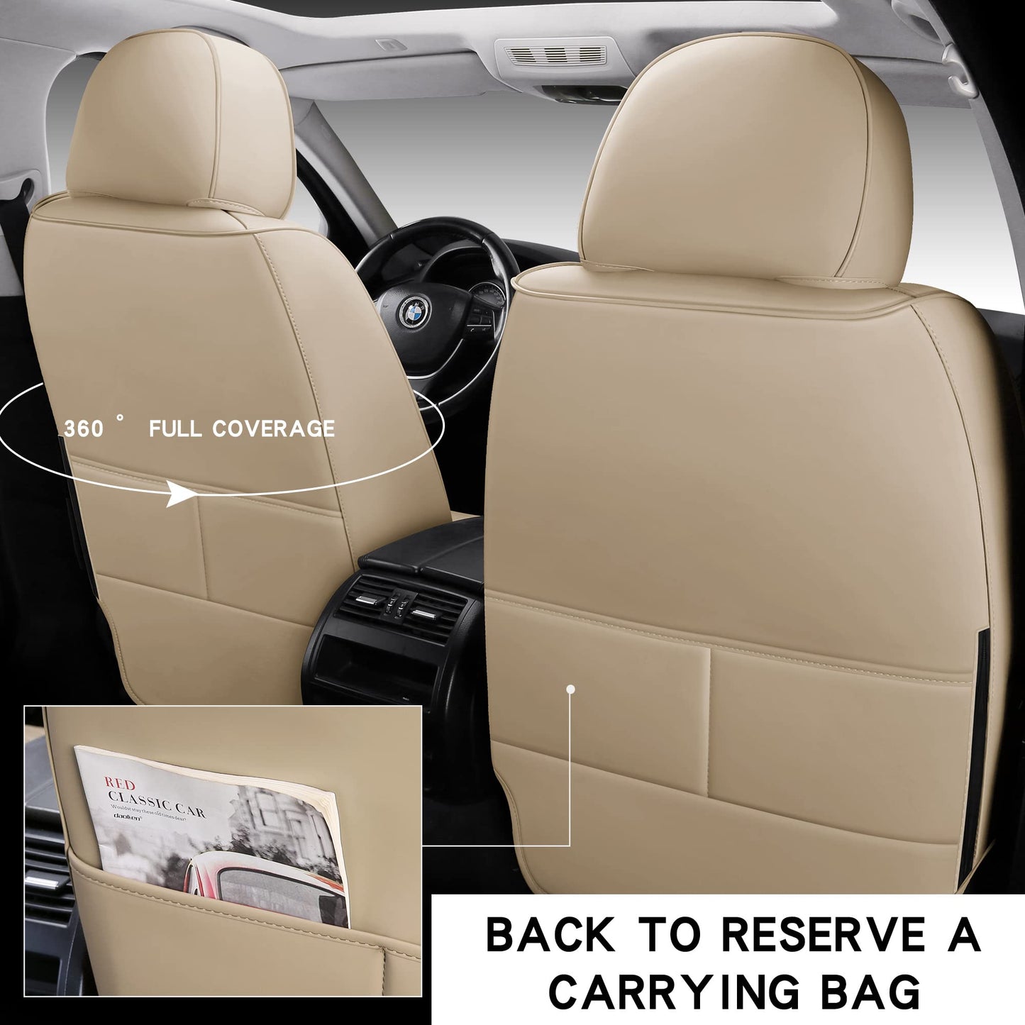 VALIWARR Full Coverage Faux Leather Car Seat Covers Full Set Fit for Cars Trucks Sedans SUVs with Waterproof Leatherette in Auto Interior Accessories (Beige)