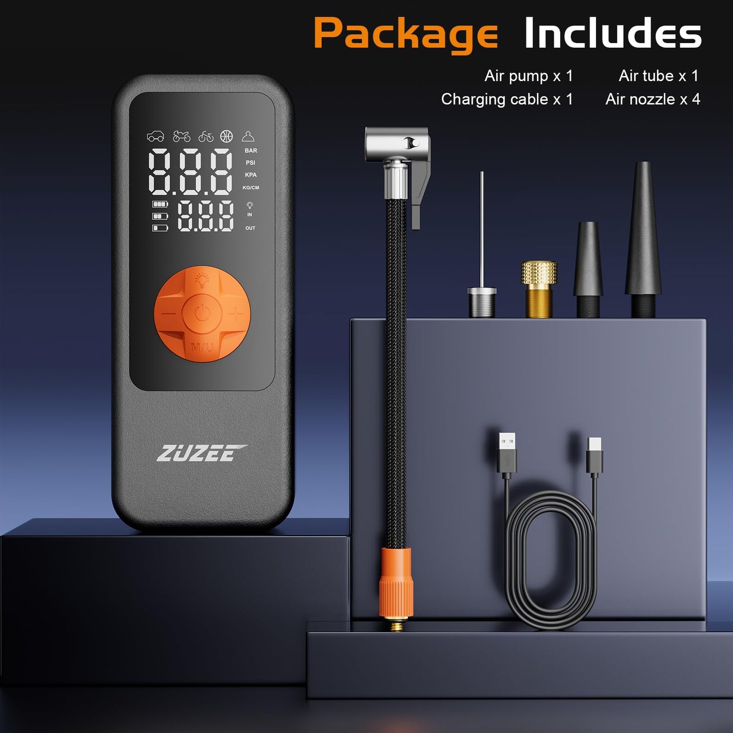 Tire Inflator Portable Air Compressor, 4X Faster & High-Capacity Battery, Portable Tire Inflator with Digital Pressure Gauge, LED Light, 150PSI Air Pump for Car Tires, SUV, Motorcycle, Bike, Ball, etc