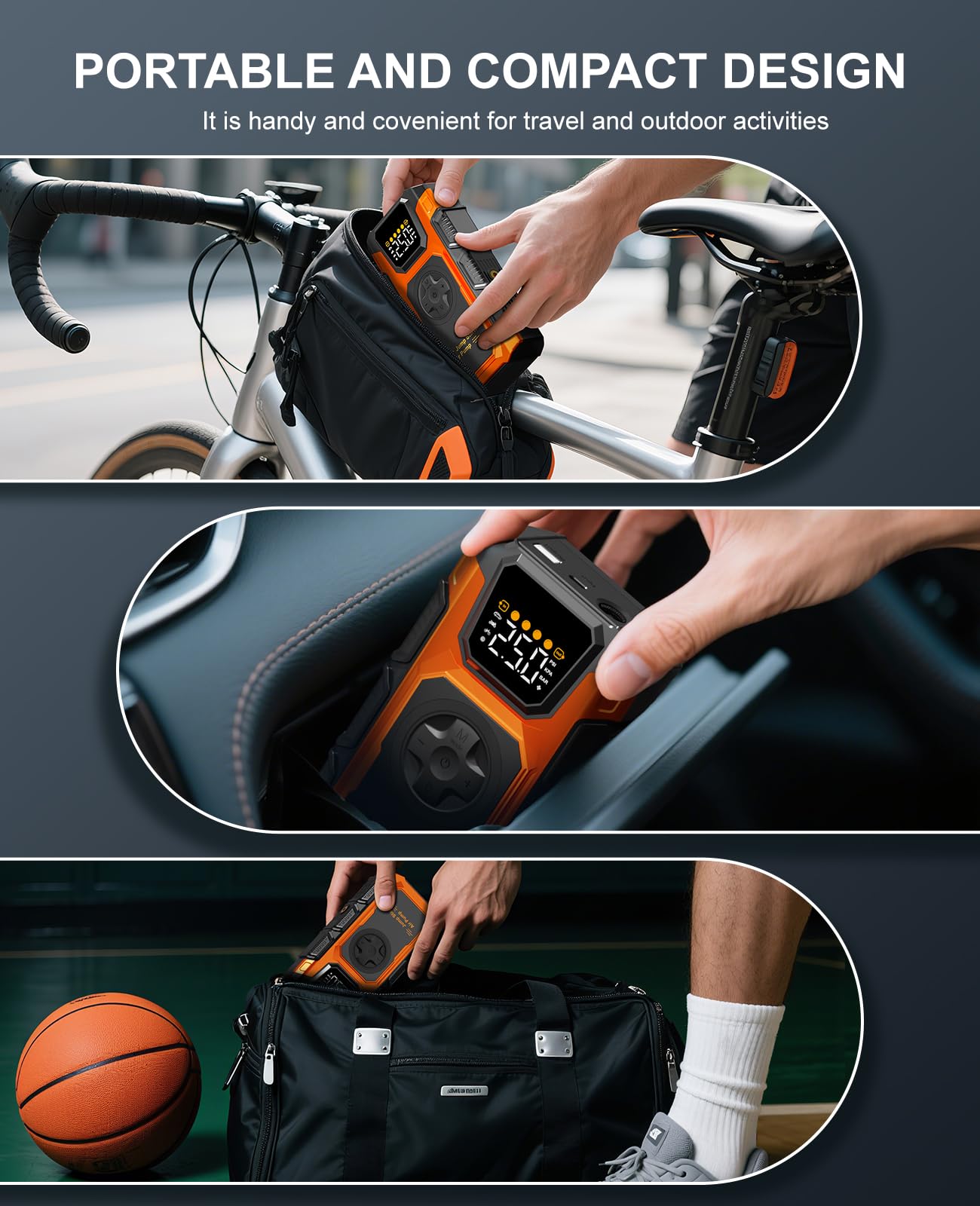 Tire Inflator Portable Air Compressor, 150 PSI Cordless Mini Air Pump for Car, Motorcycle, Bikes, Balls with Pressure Gauge&Auto Shutoff Function, 3500A Car Battery Jump Starter with LED Light