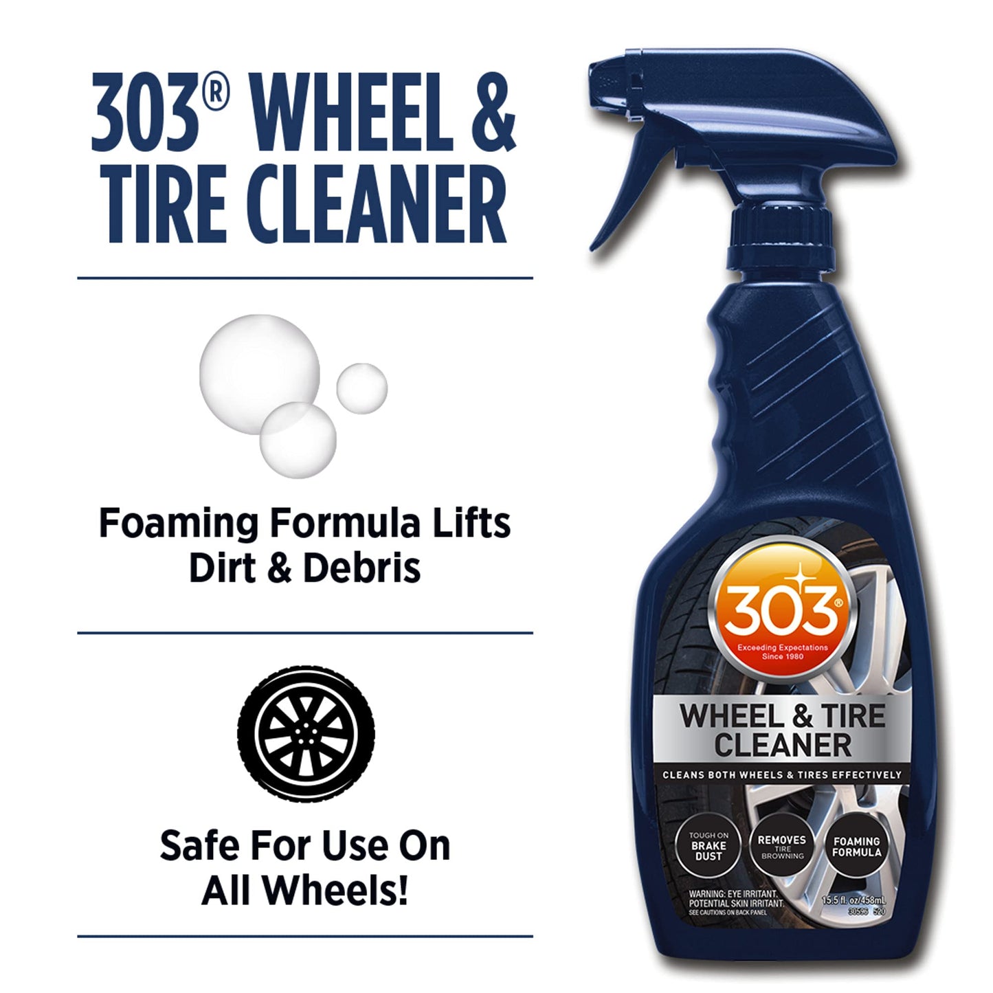 303 Products Wheel and Tire Cleaner - Cleans Both Wheels and Tires Effectively - Tough on Brake Dust - Removes Tire Browning - Foaming Formula, 16 fl. oz. (30590) Packaging May Vary