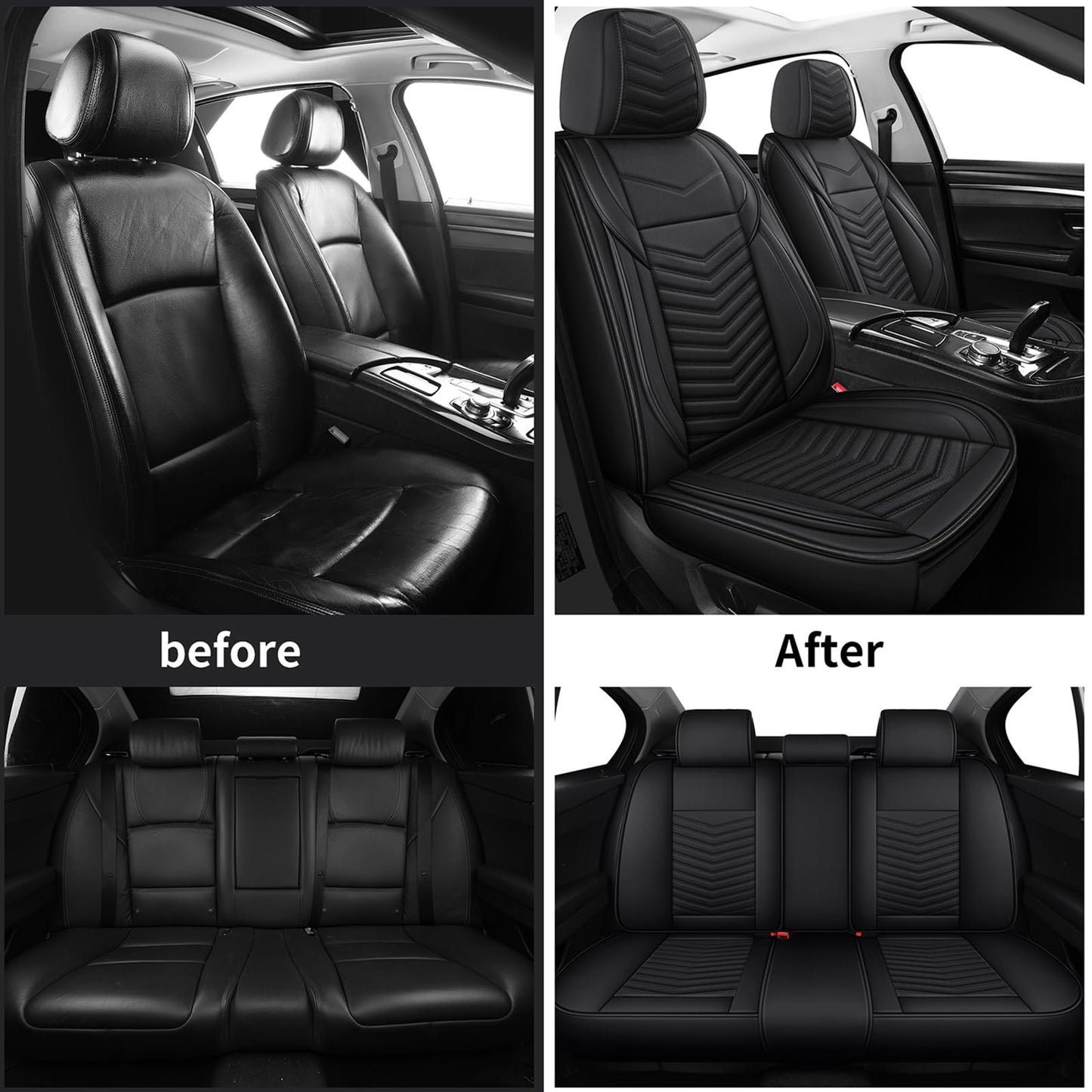 HChengkikz Car Seat Covers,Breathable and Waterproof Faux Leather Automotive Seat Covers for Cars,Anti-Slip Driver Seat Cover Universal Fit SUV Truck Pick-up Sedan(Style1,5 PCS Full Set,Black)