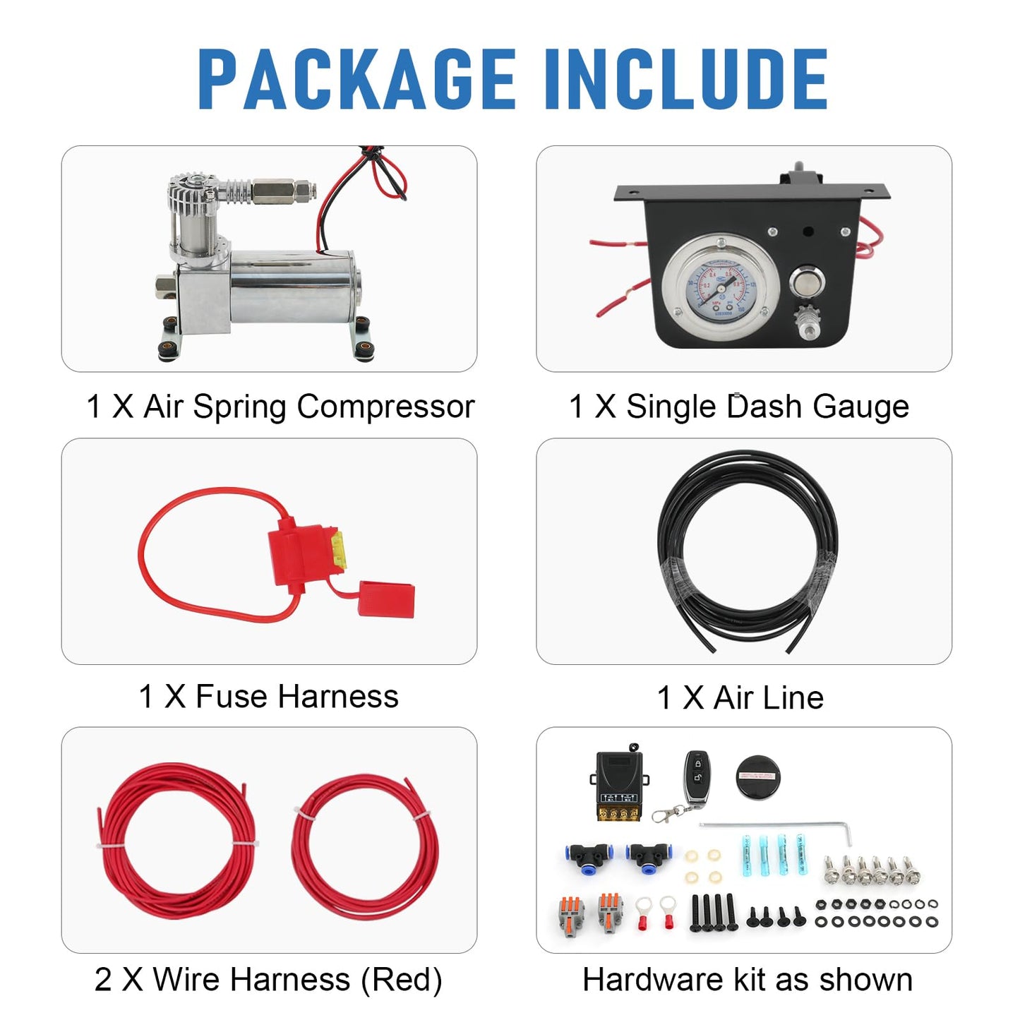 RUIANOMG On Board Air Compressor System Replacement For Trucks Vans, includes Air Spring Compressor, Gauge, Wiring harness, Line and Hardware Kit