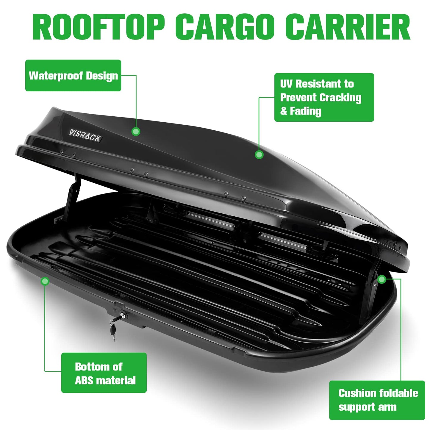 Rooftop Cargo Carrier Box, Large Hard Shell Roof with Security Keys, Waterproof Rooftop Cargo Box, 62 (L) x 31 (W) x 15(H) Inches, 14 Cubic Feet, Black (Tool-Free Install)