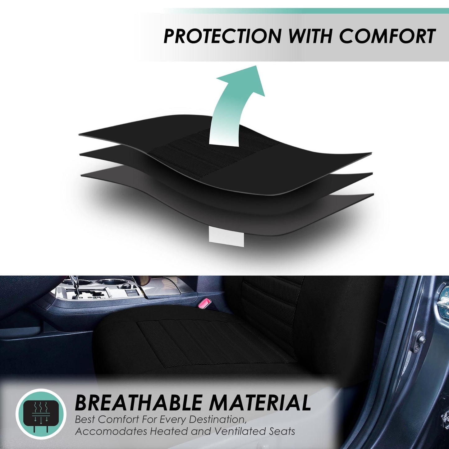 FH Group Car Seat Covers Front Set Premium 3D Air Mesh - Low Back Car Seats with Removable Headrest,Universal Fit,Automotive Seat Cover,Airbag Compatible Car Seat Cover for SUV,Sedan,Van Black