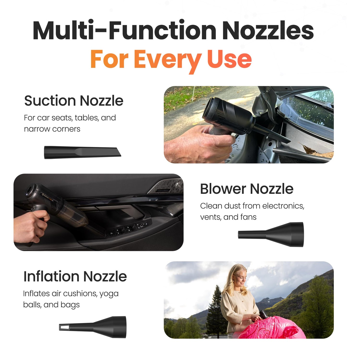 Hedgehog TurboVAC 3 in 1 Portable Car Vacuum Cleaner, Blower & Air Pump - Hand Held Vacuum Cleaner for Car with USB C Rechargeable, 14000PA Powerful Suction, Lightweight Dust Buster for Home & Outdoor