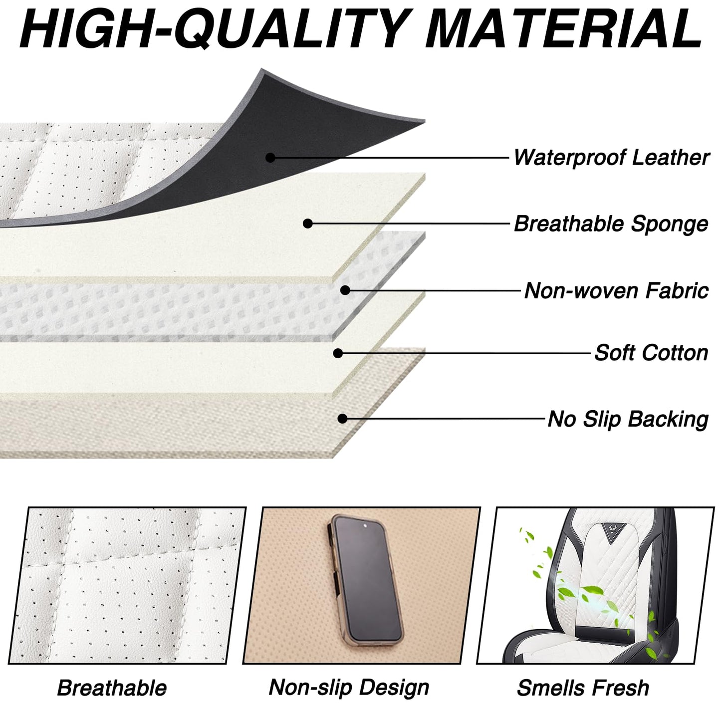 Leather Seat Covers Full Set with Pillow,5 Seats Universal Car Seat Protectors,Easy to Install Cover Set,Waterproof Car Seat Covers Car Seat Cushion Fit for Most Cars SUVs Trucks(5 Seats,Black-White)