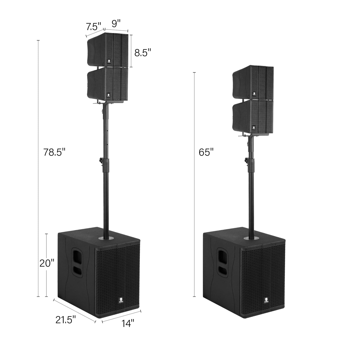 PRORECK Stage 1260 8000W P.M.P.O Stereo/Mono PA Speaker System, 4 Line Array Speakers, Dual 12'' Subwoofer with 4 DSP Presets, TWS Bluetooth, for Party/DJ/Wedding/Meeting