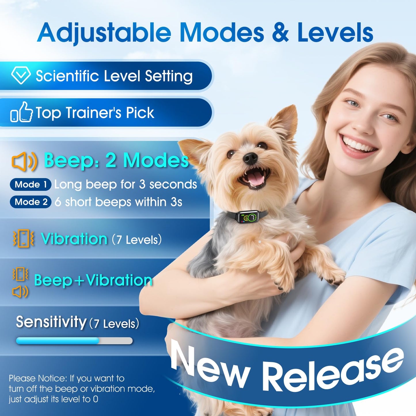 Dog Bark Collar, Smart Bark Collar for Small Dogs 5-15lbs Medium Large Dogs, Effective AI Barking Collar with Adjustable Beep Vibration Modes & 7 Sensitivity, Automatic Anti Barking Device for Dog