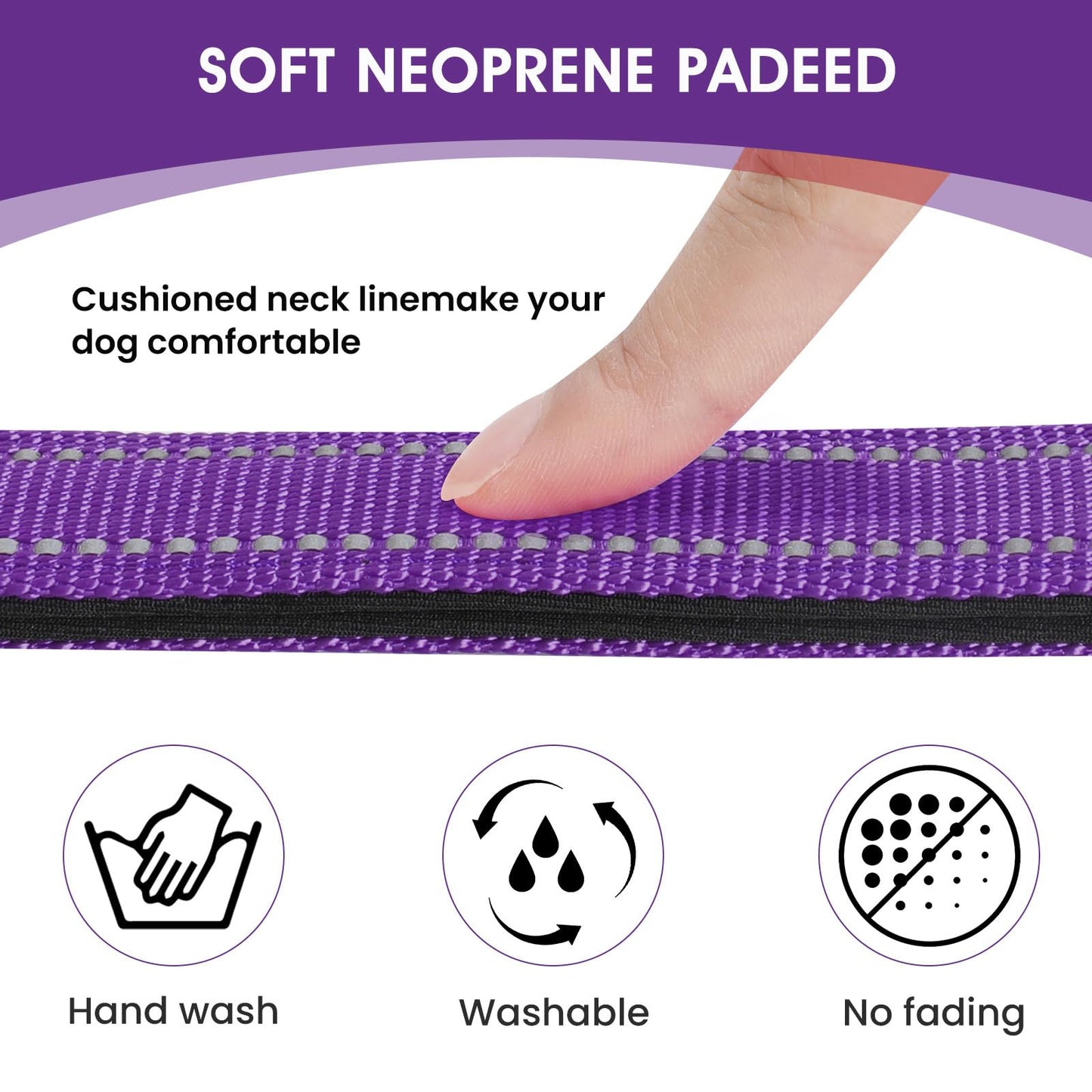 PenSeepet Reflective Dog Collar Padded with Soft Neoprene Breathable Quick Release Basic Dog Collars for Large Dogs Purple Girl