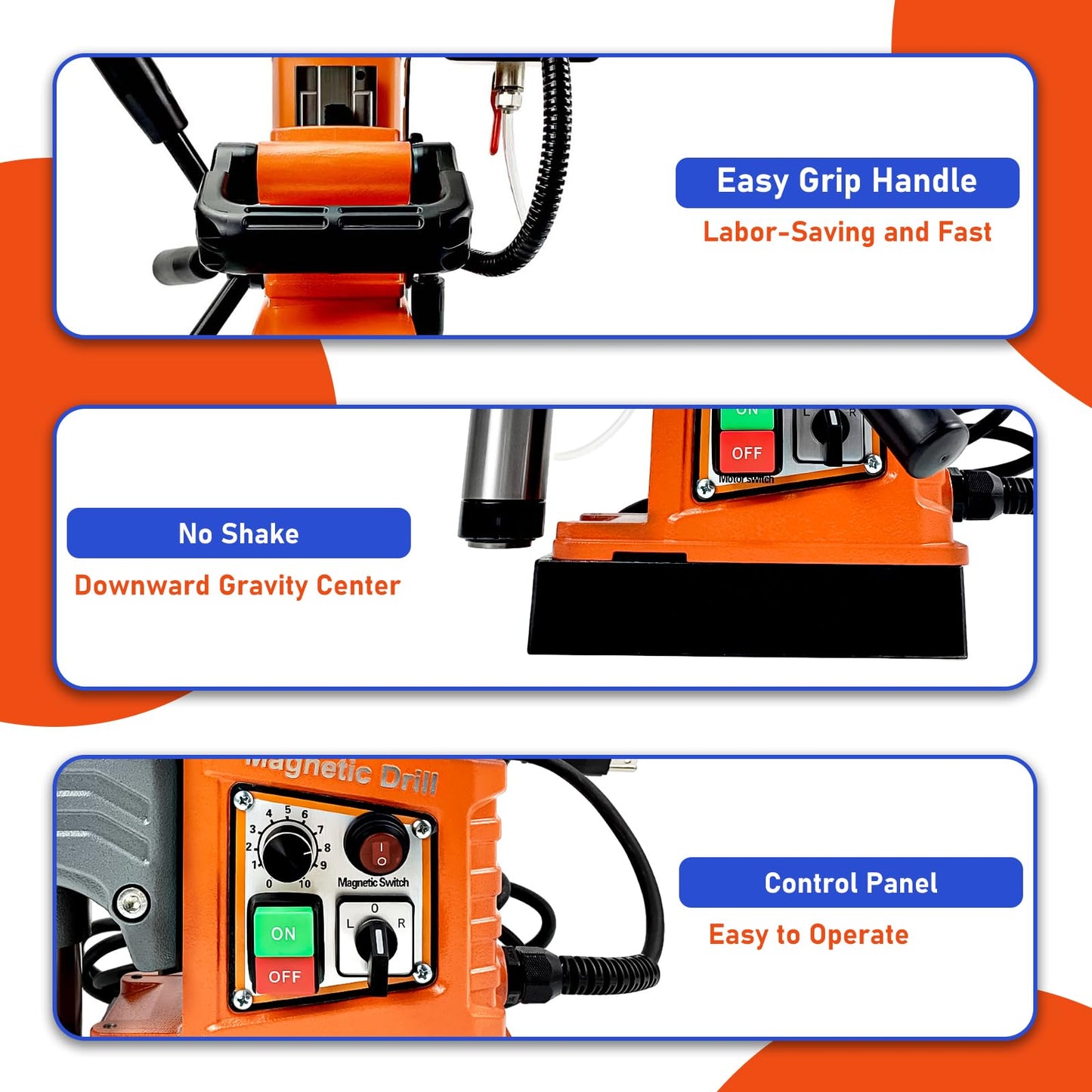 Magnetic Drill, 1400W 2" Boring Diameter, 810 RPM Power Magnetic Drill Presses, 2922lbf/13000N Drill Press with Variable Speed, for Metal Surface, Industrial/Home Improvement