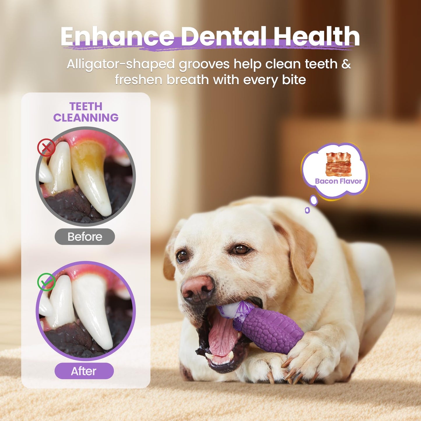 HGB Tough Dog Chew Toys for Aggressive Chewers, Squeaky Indestructible Dog Toy to Keep Them Busy & Reduce Boredom for Small, Medium, Large Breed, Bacon Flavor