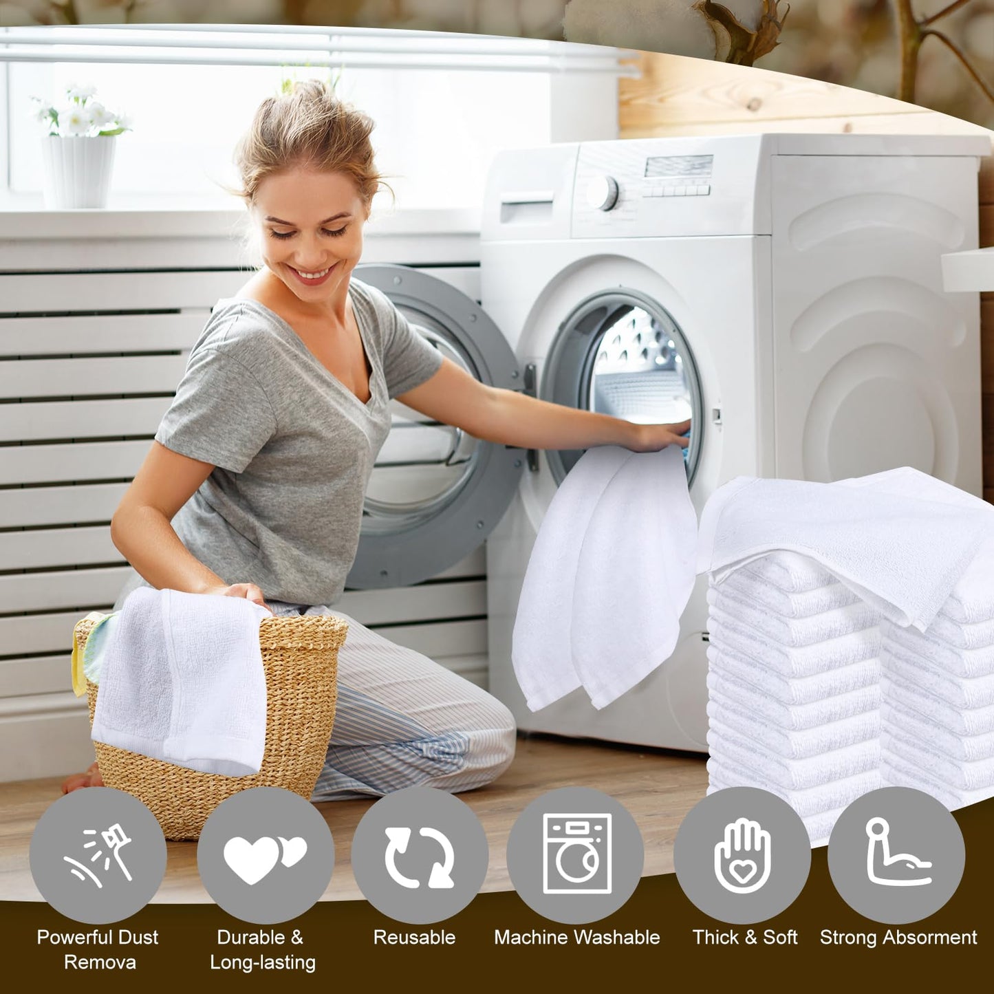 Preboun 200 Pack Cotton Terry Towel Bulk 14 x 18'' White Cleaning Cloths for Cleaning Bar Rags Bulk High Absorbent Multipurpose Shop Towels or Kitchen, Automotive, Garage,Home