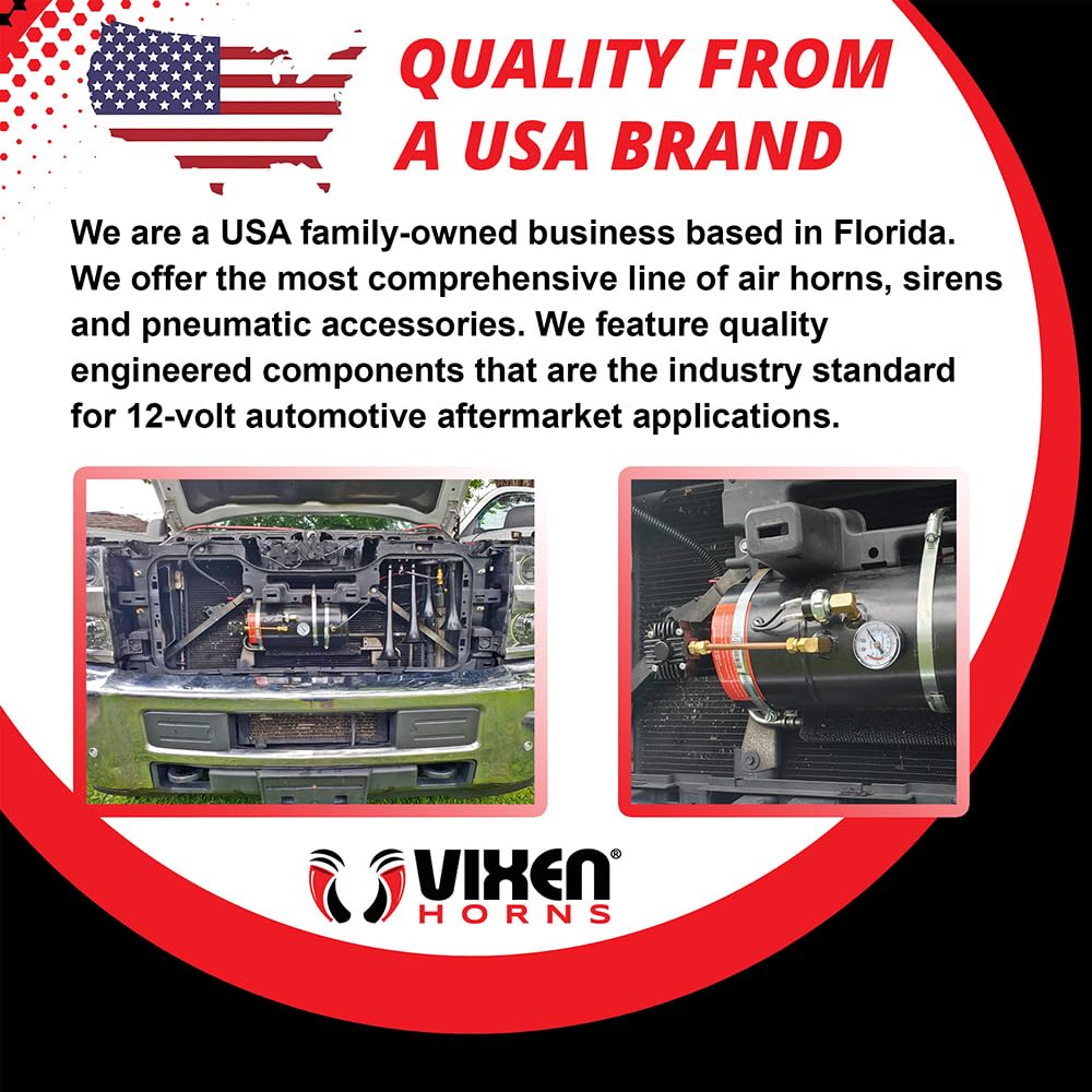 Vixen Horns 12V Air Compressor with Tank 1.5 Gallon - 150 PSI Working Pressure Onboard Air System for Train Horns/Inflating Tires, VXO8315