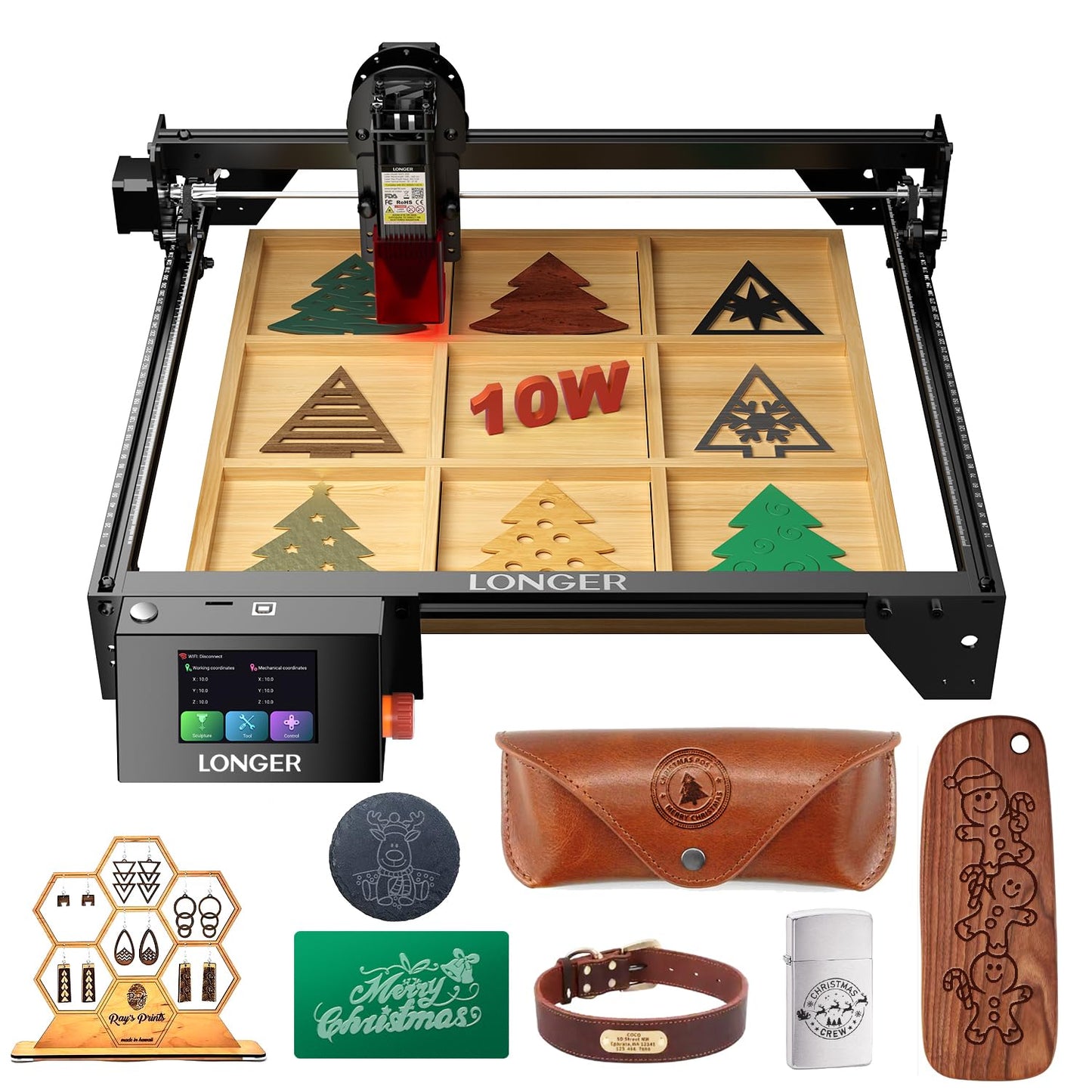 Longer RAY5 Laser Engraver, Laser Engraver 10W Output Power, 3.5” Color Touch Screen, App Offline Control, DIY Engraver Tool for Metal/Glass/Wood Engraving Area 15.75"x15.75"