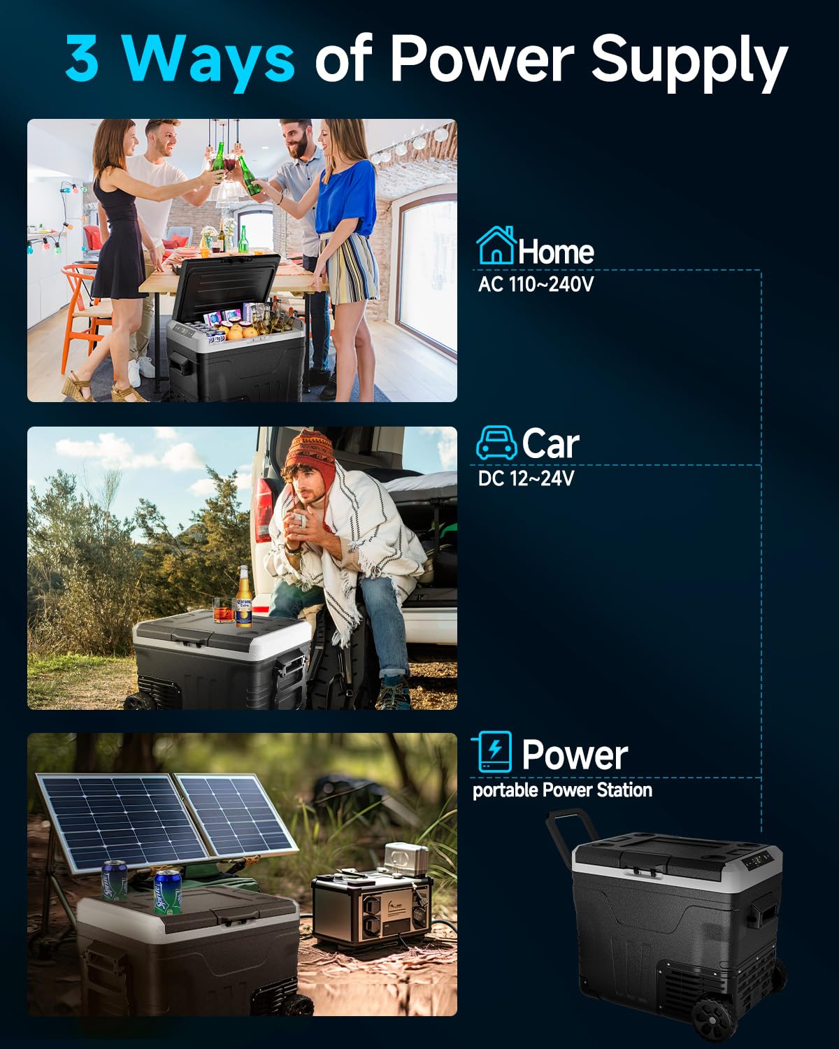 Feelfunn Car Fridge Portable 12 Volt Refrigerator - 53 Quart(50L) Electric Cooler with 12/24V DC&110-240V AC for Truck Van RV Camper SUV, 12v Cooler with Wheels for Camping Boat Travel, -4~68°F