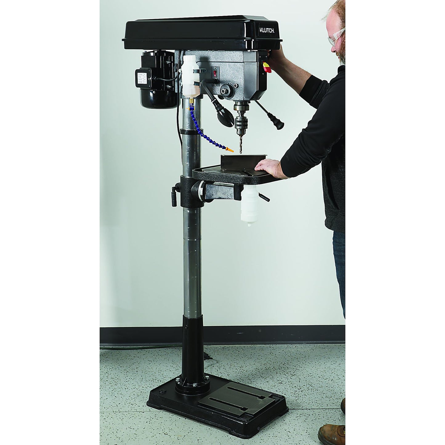 Klutch 17in. Floor Drill Press, 1 HP, 120 Volts, 5/8in. Chuck w/1in. Drilling Capacity, 45° Table Tilt