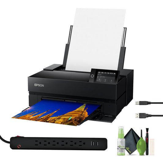 EPSON SureColor P700 13-inch Photo Printer (C11CH38201) Bundle with Surge Protector, Printer Cable, Cleaning Kit